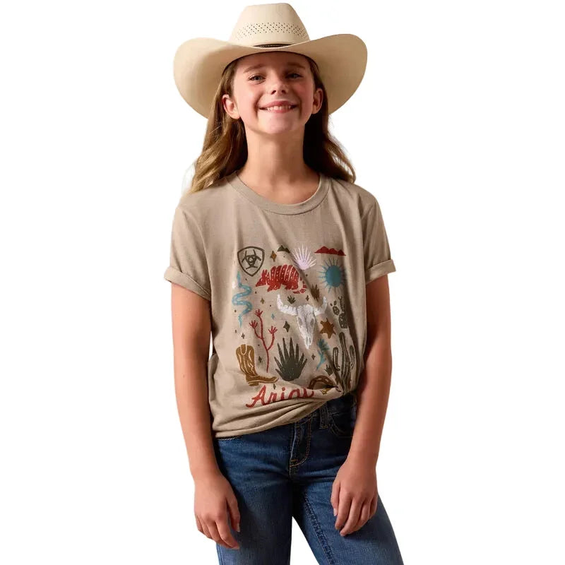 Girl's Ariat Tan Western Collage T-shirt 10078385