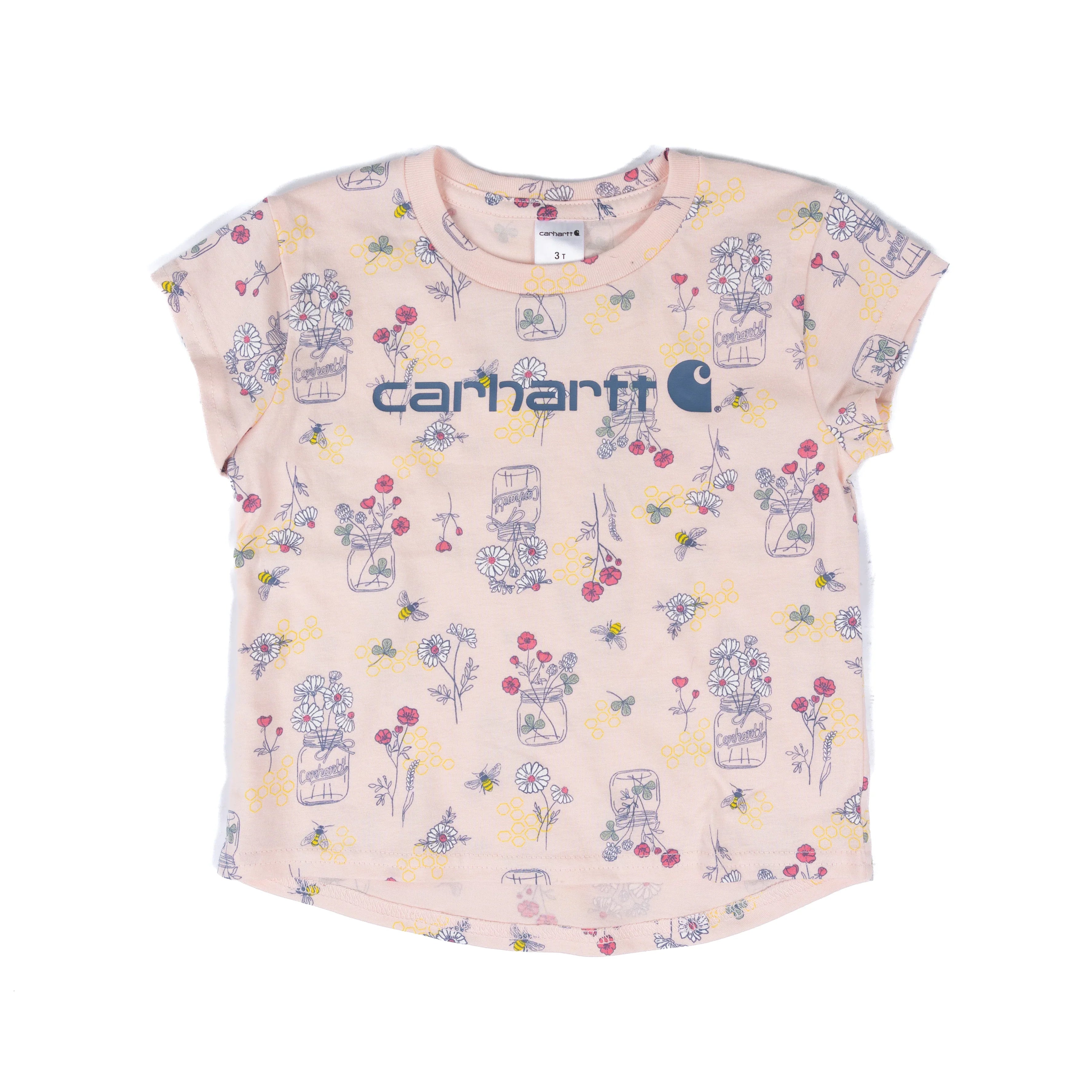 Girl's Carhartt Light Wash Bee Print Shortall 2 Piece Set CG9969-N108
