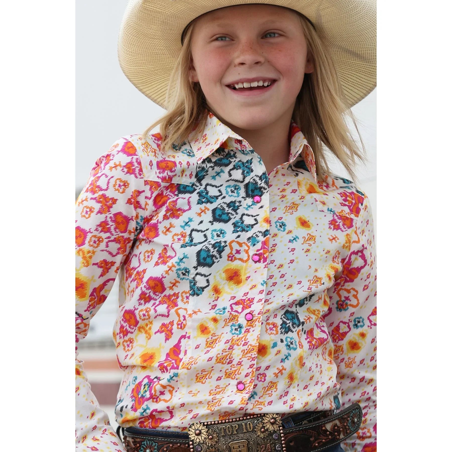 Girl's Cruel Denim Long Sleeve Abstract Printed Button Up Shirt CTW8040017