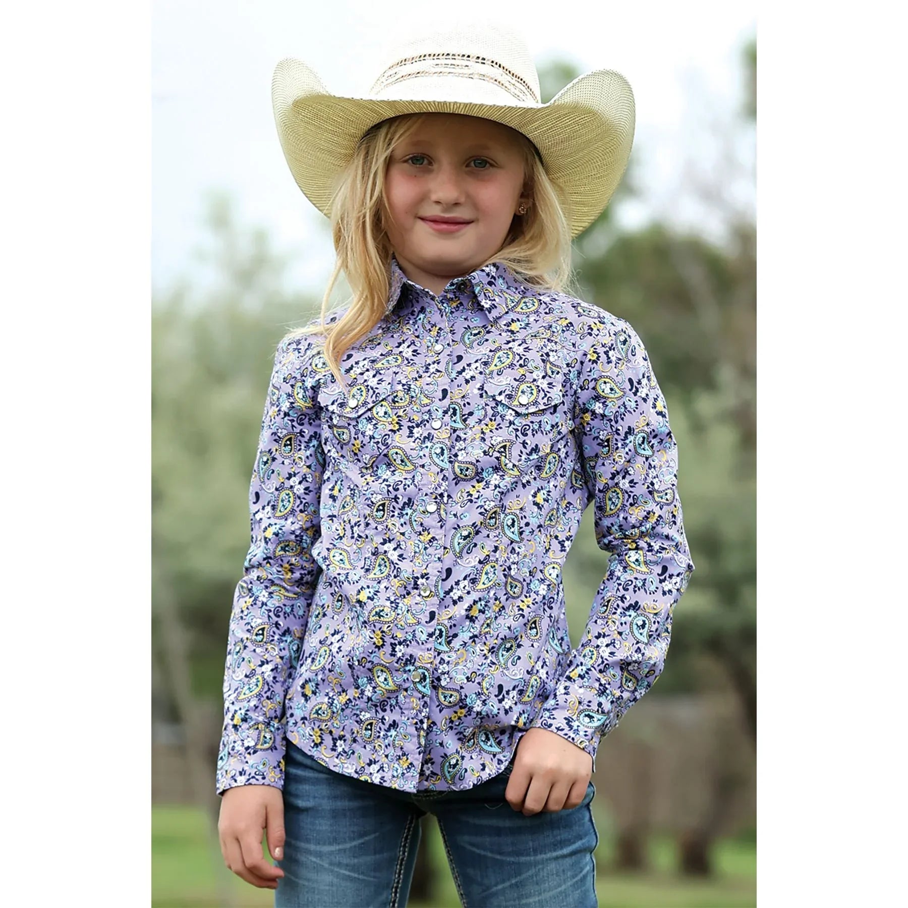 Girl's Cruel Long Sleeve Lilac Paisley Printed Snap Shirt CTW3230055