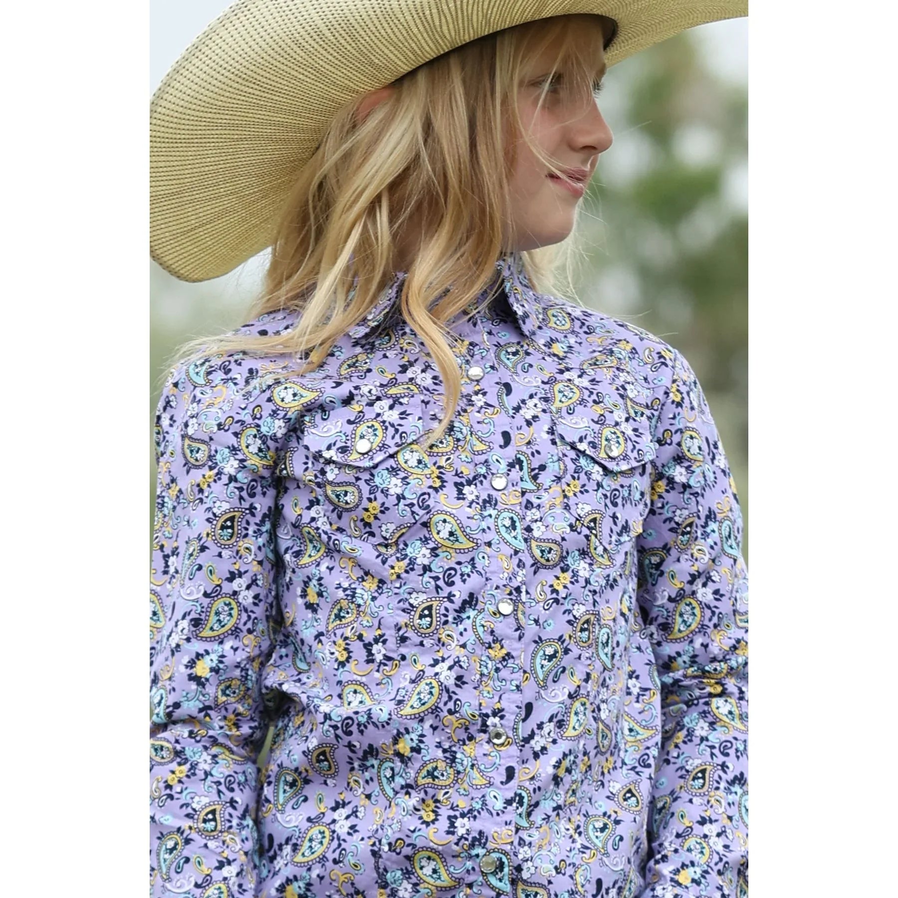 Girl's Cruel Long Sleeve Lilac Paisley Printed Snap Shirt CTW3230055