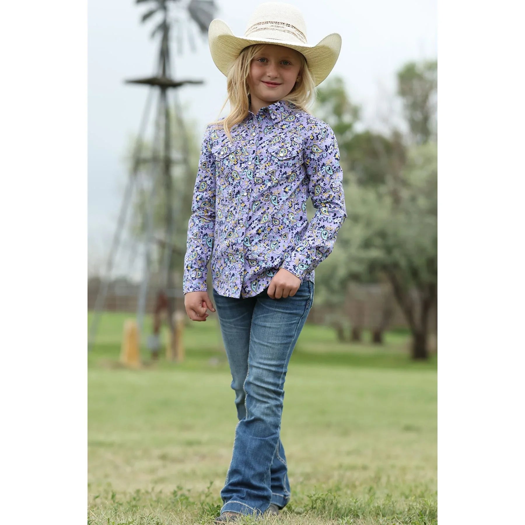 Girl's Cruel Long Sleeve Lilac Paisley Printed Snap Shirt CTW3230055