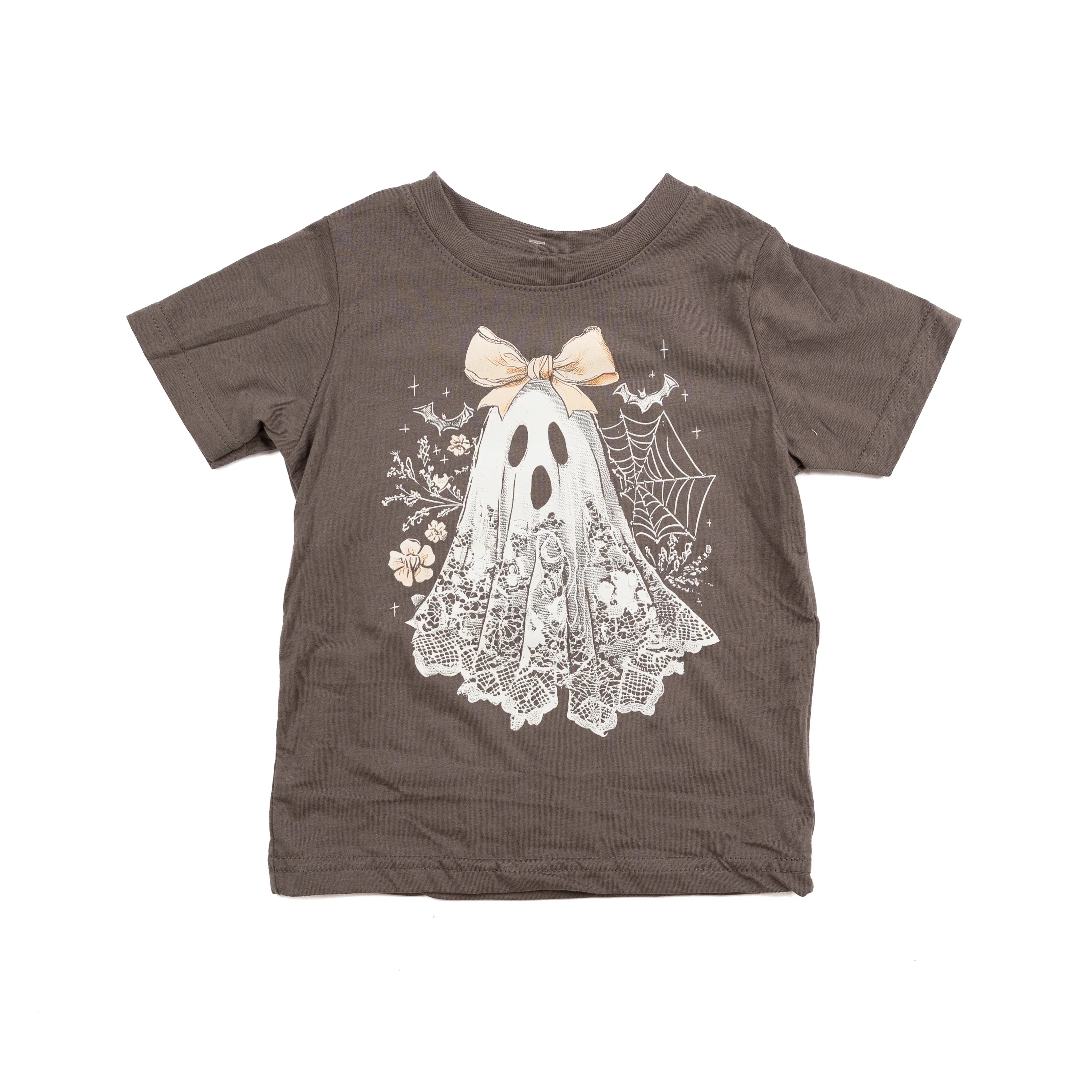 Girl's Gray Lace Ghost Short Sleeve T-shirt