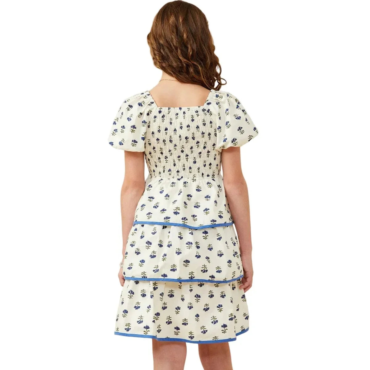 Girl's Hayden Floral Tiered Smocked Contrast Bow Dress GY9535
