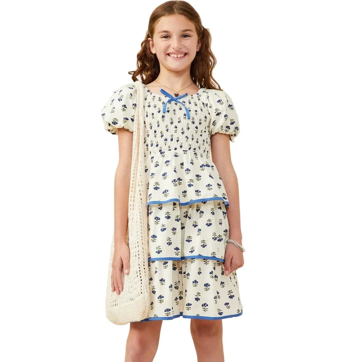 Girl's Hayden Floral Tiered Smocked Contrast Bow Dress GY9535