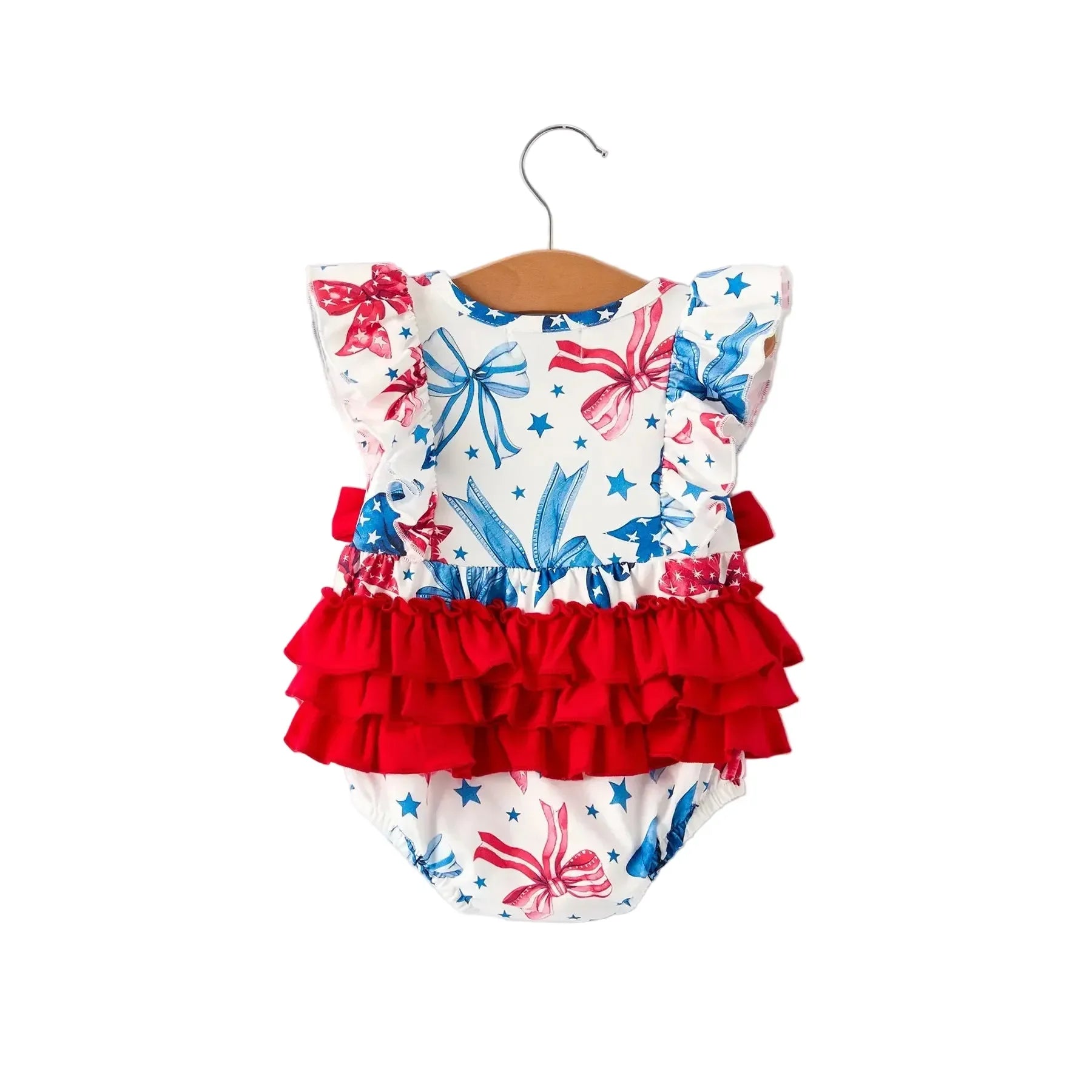 Girl's Infant 4th Of July Bow Printed Romper RPG53087
