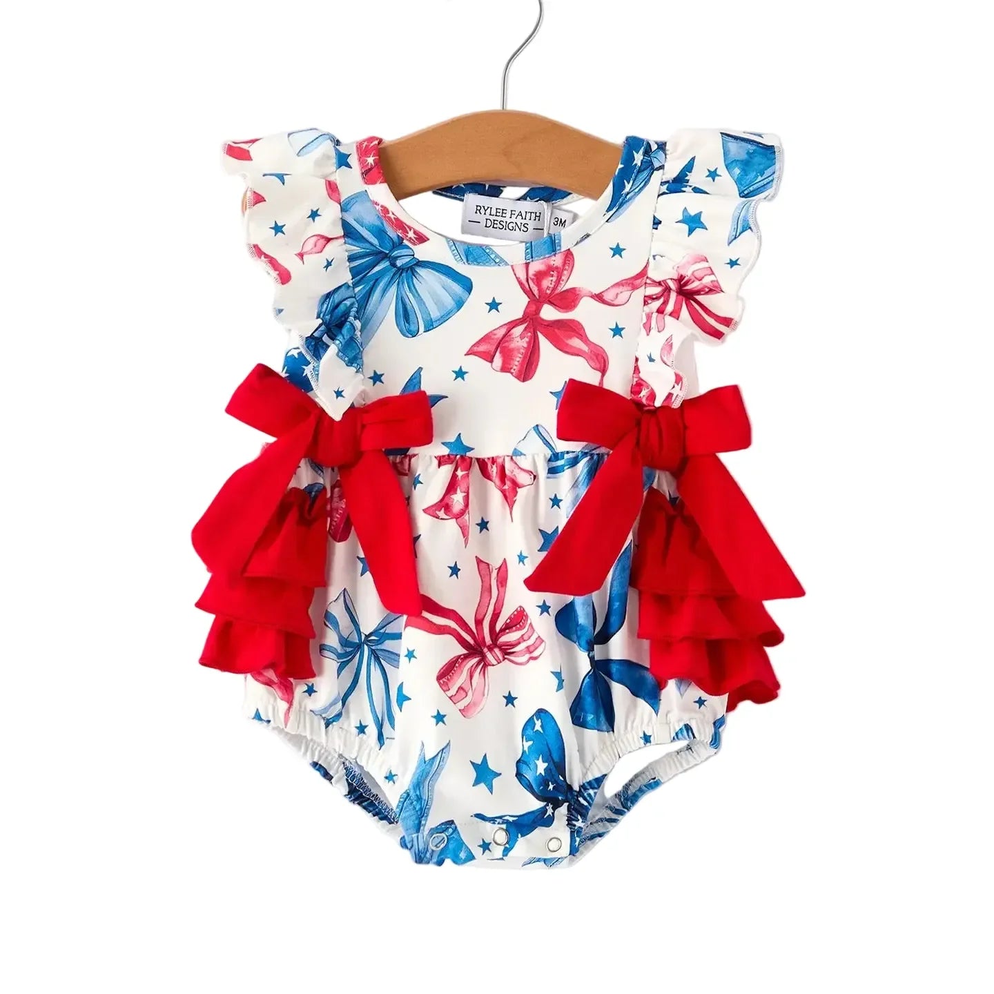 Girl's Infant 4th Of July Bow Printed Romper RPG53087