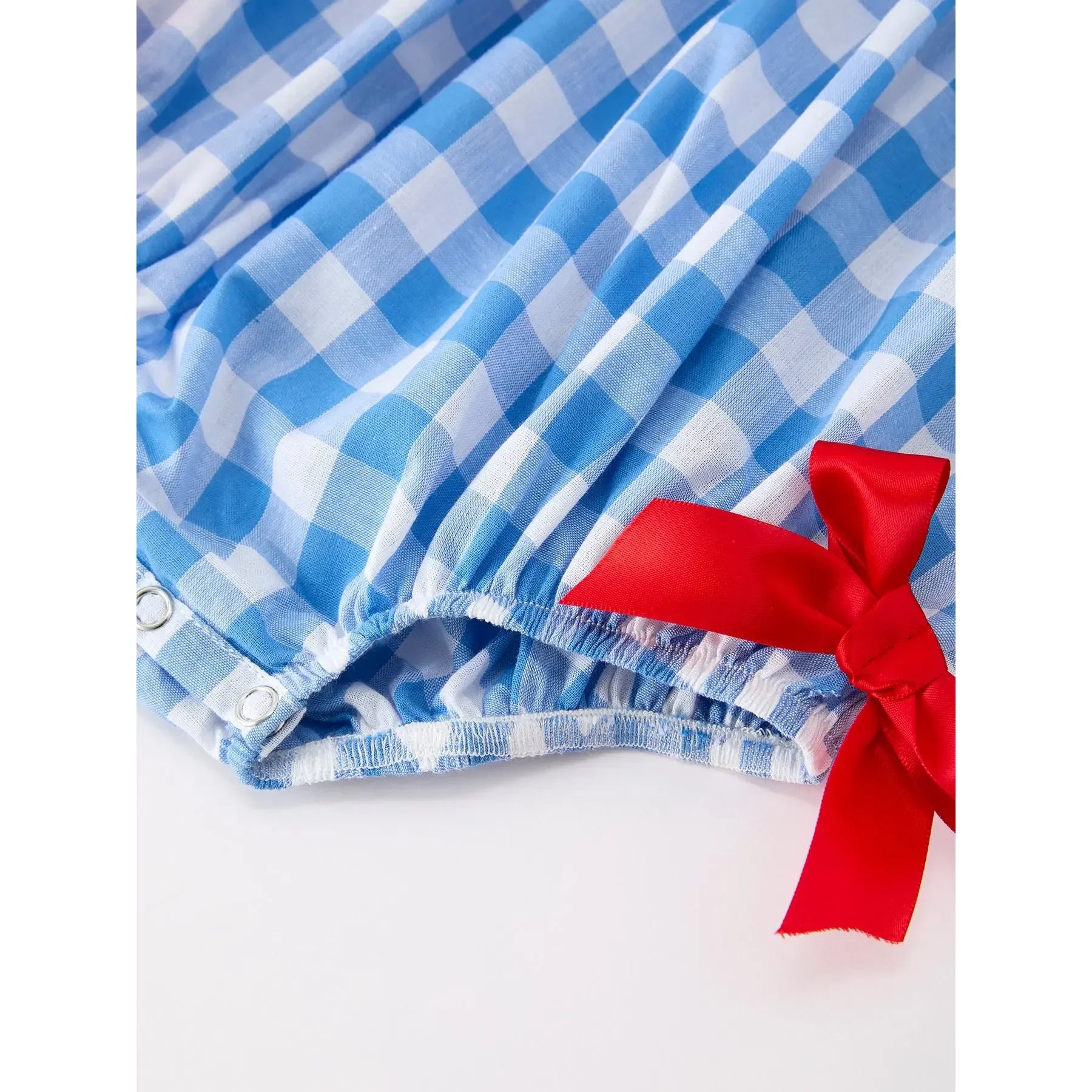 Girl's Infant 4th of July Plaid Romper with Bow Embroidery and Petal Collar RPG60510