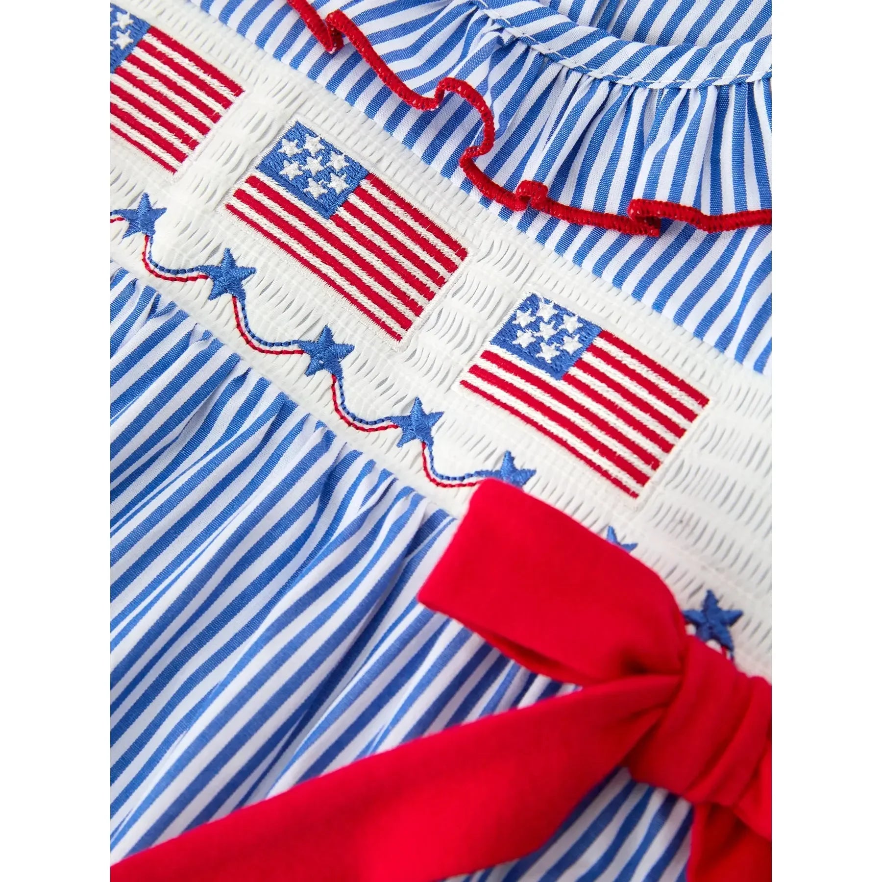 Girl's Infant 4th Of July Romper Bow Smocked Embroidery Onesie RPG60514