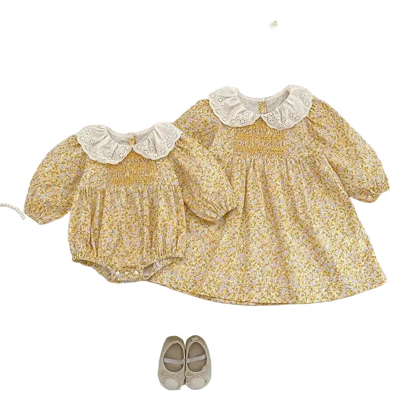 Girl's Infant Yellow Floral Smocked Dress/Romper