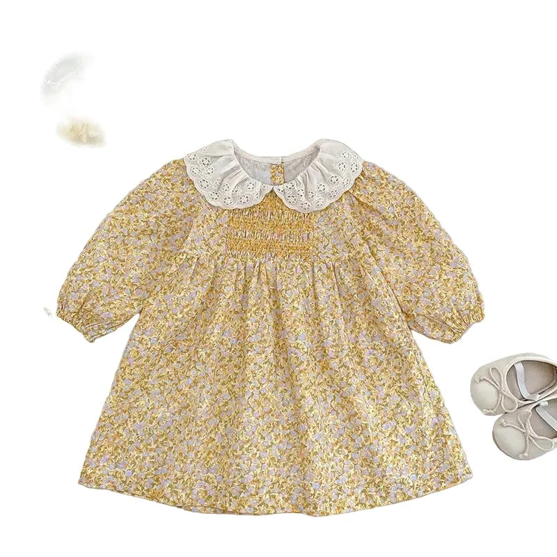 Girl's Infant Yellow Floral Smocked Dress/Romper