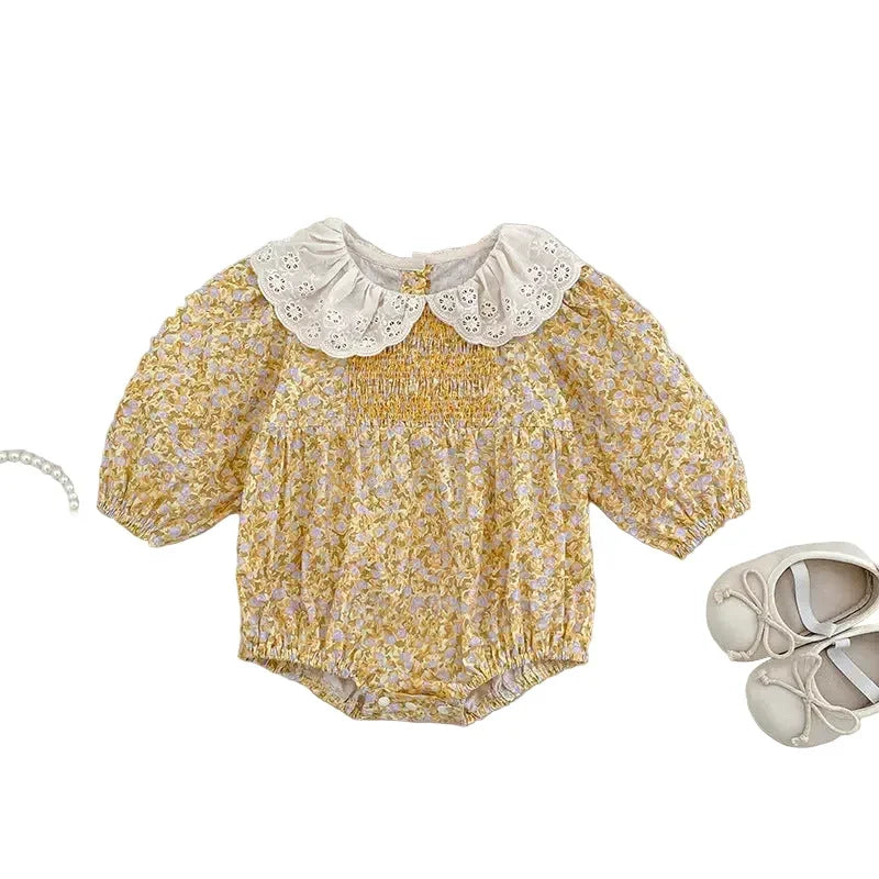 Girl's Infant Yellow Floral Smocked Dress/Romper