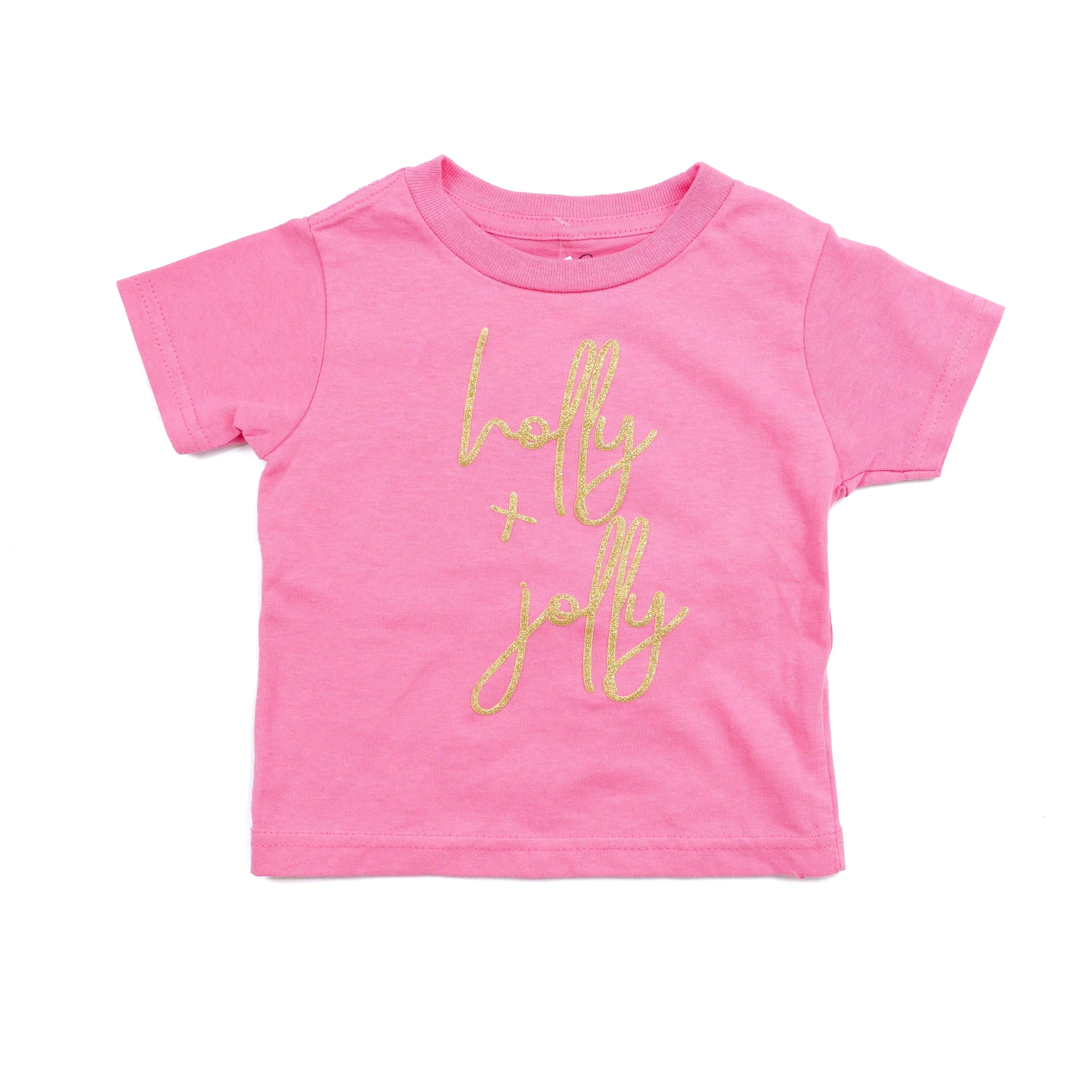 Girl's Pink and Gold "Holly Jolly" Short Sleeve T-shirt