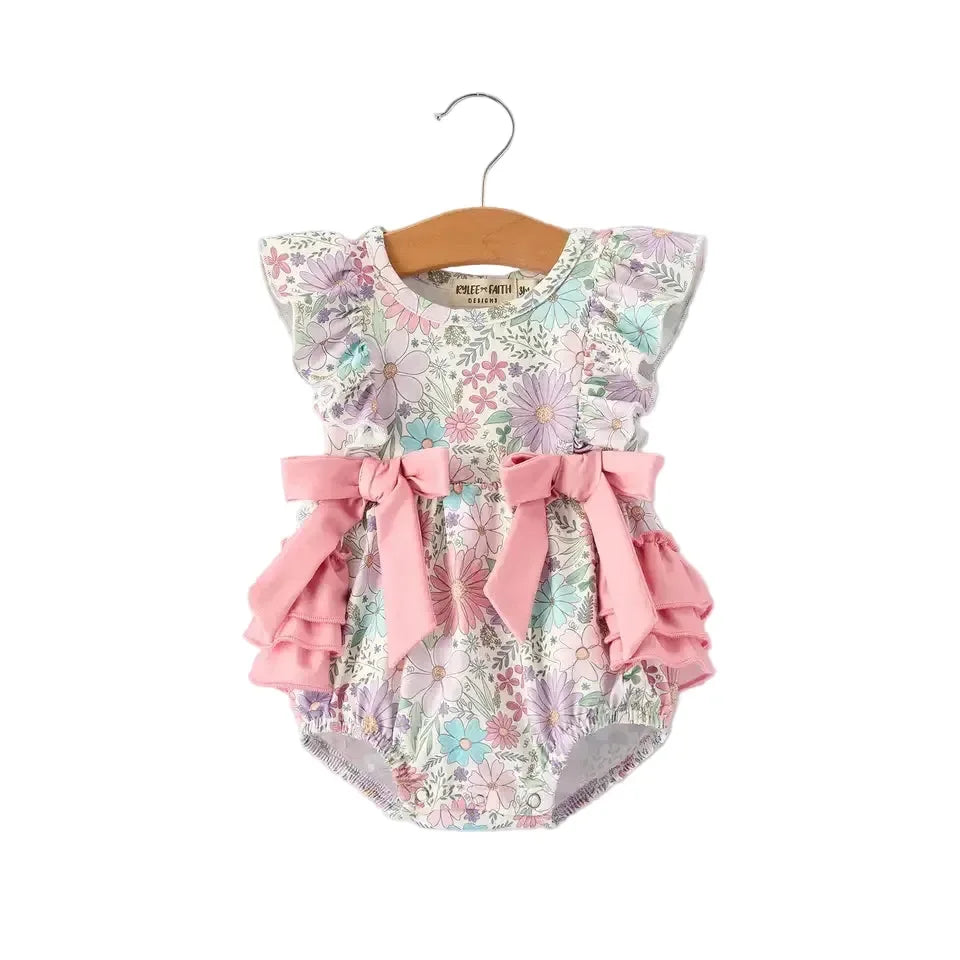 Girl's Pink Floral Sleeveless Baby Girl's Romper