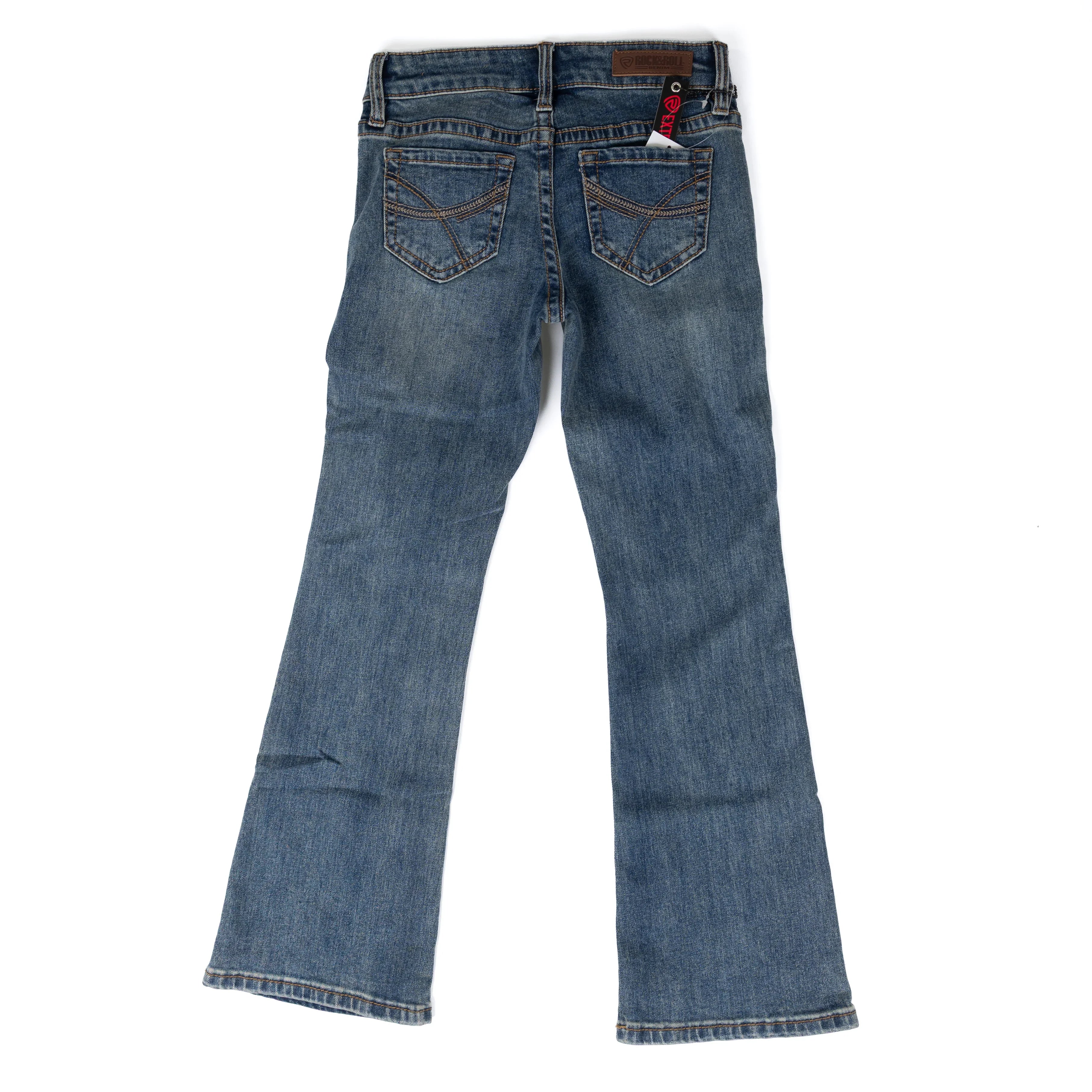 Girl's Rock and Roll Curved Embroidered Boot Cut Jeans BG4MD08617