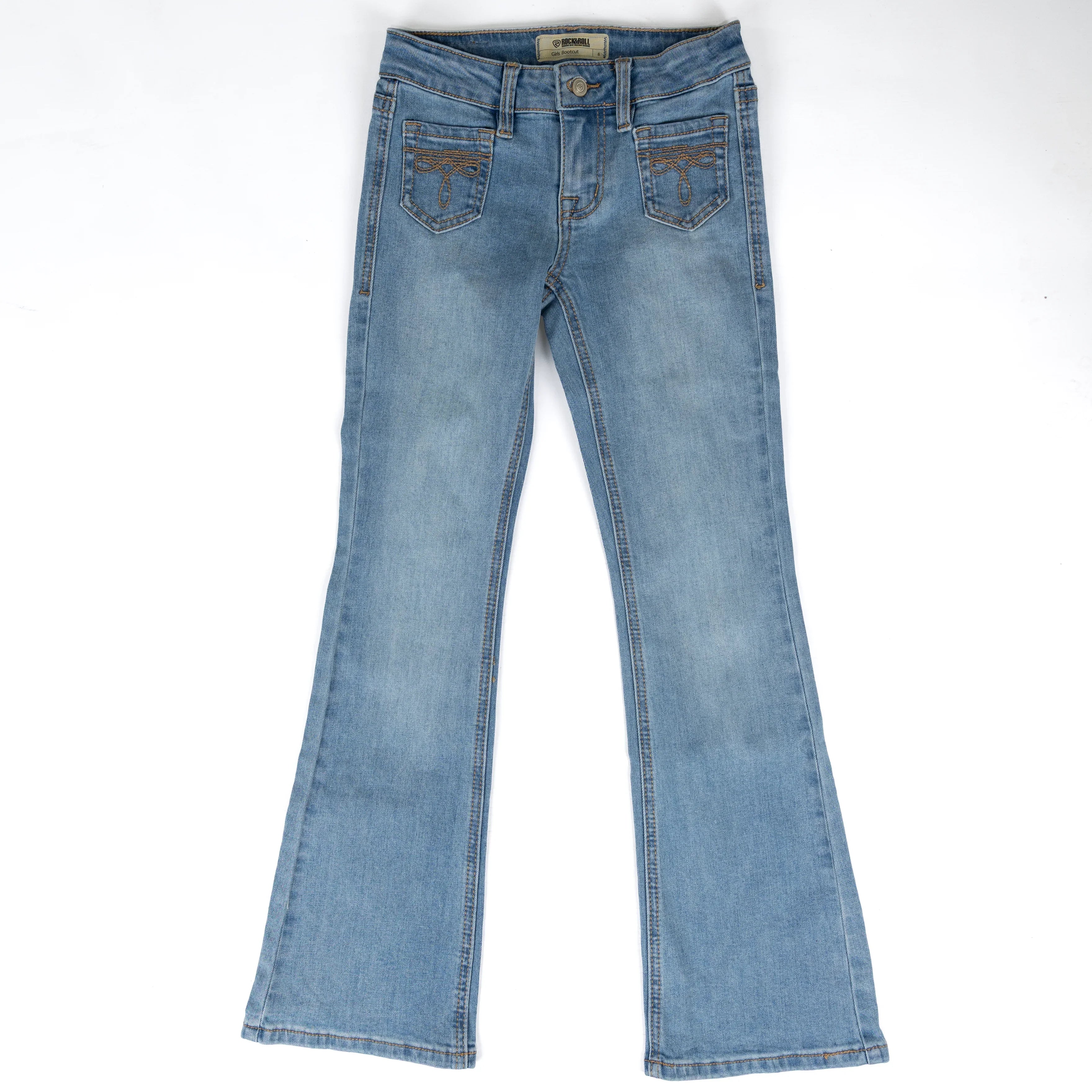 Girl's Rock and Roll Patch Pocket Bootcut Jeans BG4MD09171