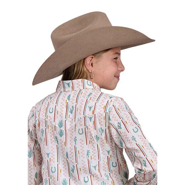 Girl's Roper Long Sleeve Checkered and Striped Printed Button Up Shirt 03-080-0590-5060
