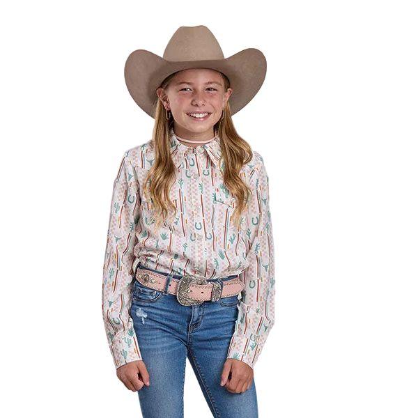 Girl's Roper Long Sleeve Checkered and Striped Printed Button Up Shirt 03-080-0590-5060