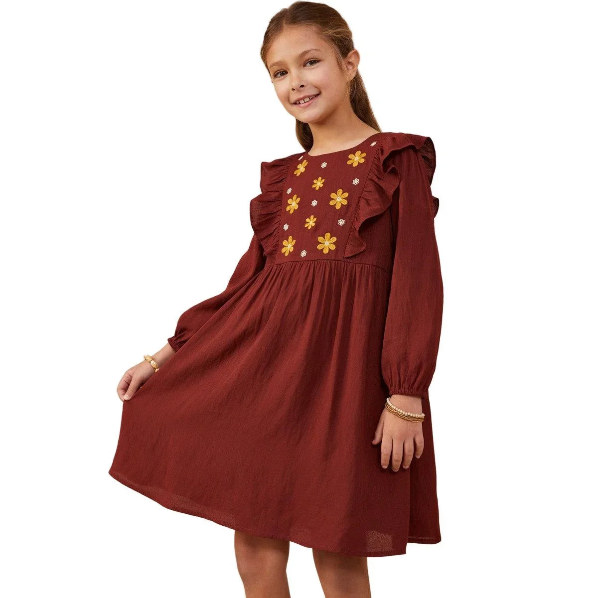 Girl's Ruffle Floral Embroidered Dress GY8847