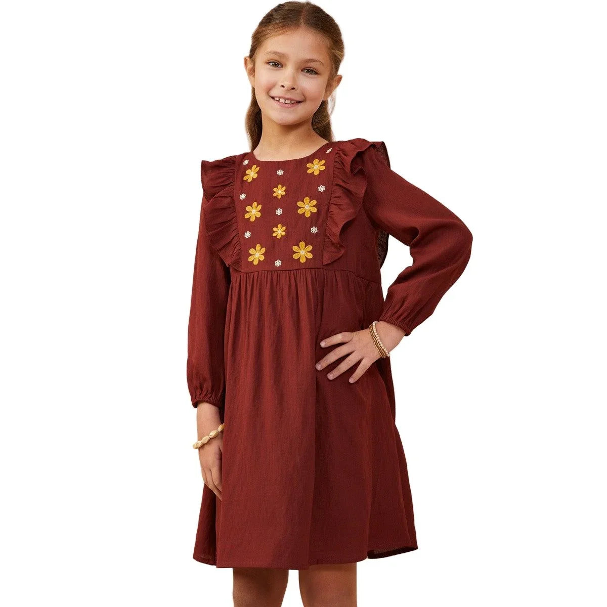 Girl's Ruffle Floral Embroidered Dress GY8847