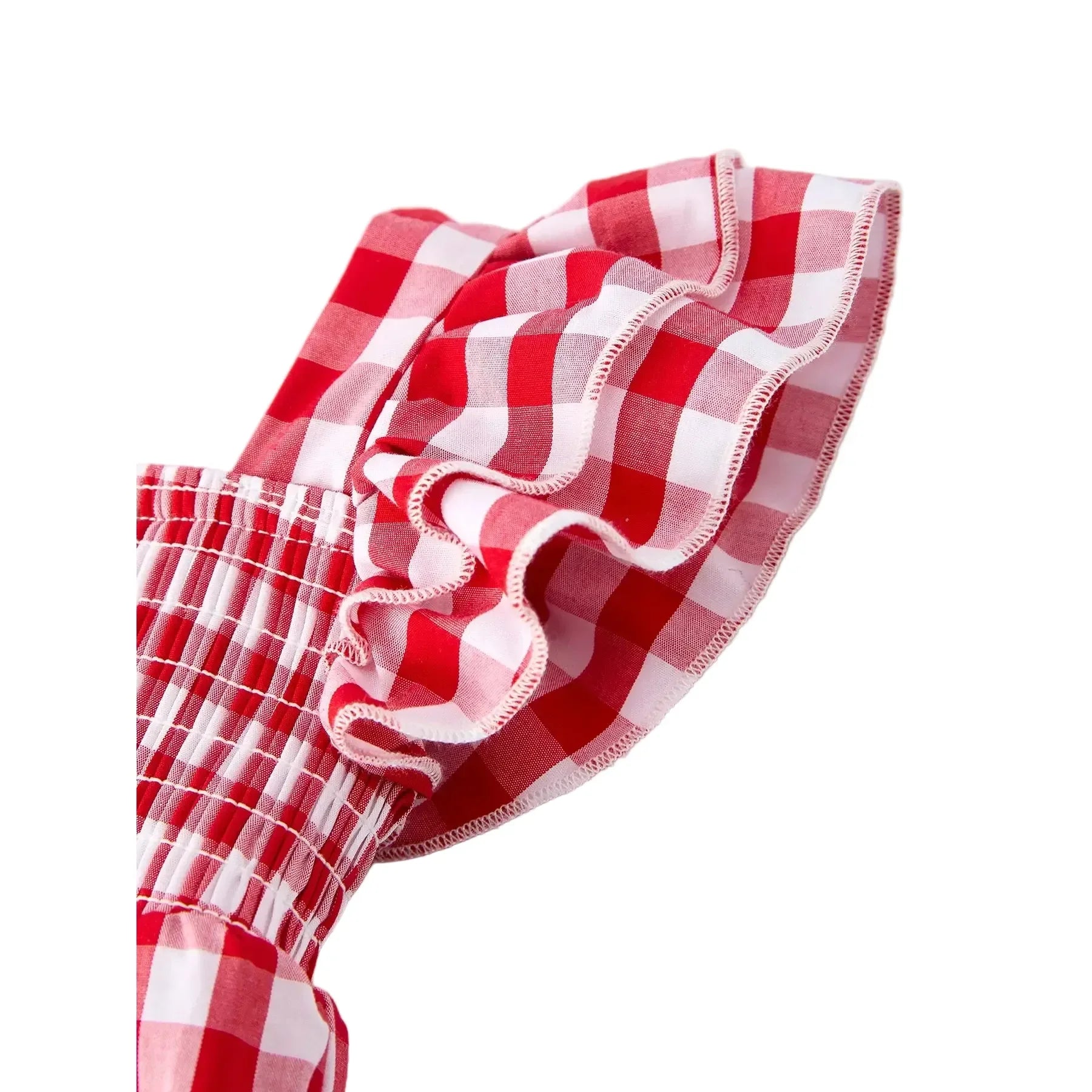 Girl's Summer Plaid Smocked Ruffle Sleeves Onesie