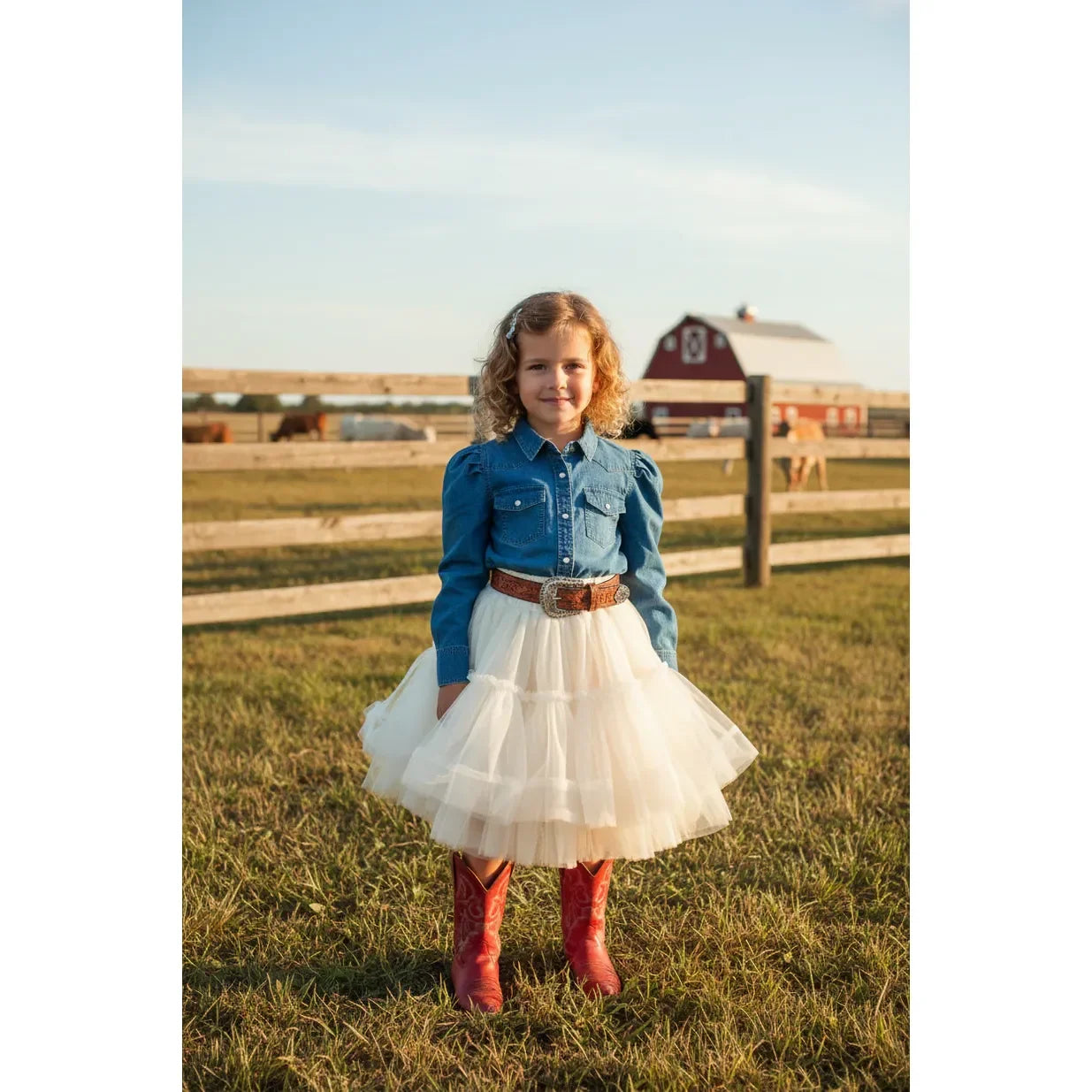 Girl's Twisted Filly Denim Puff Snap Long Sleeve