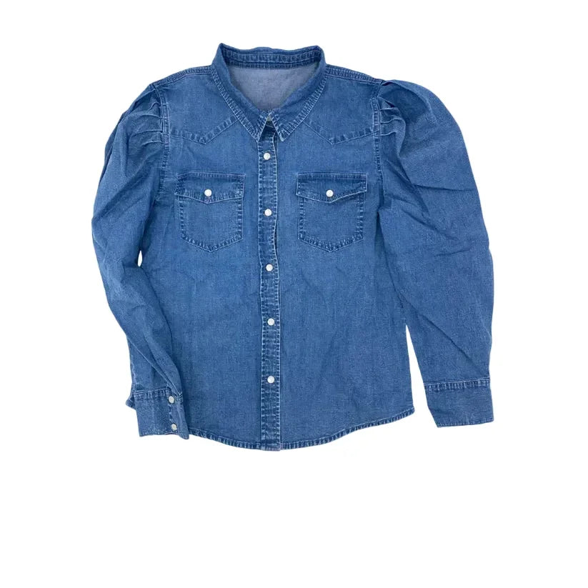 Girl's Twisted Filly Denim Puff Snap Long Sleeve