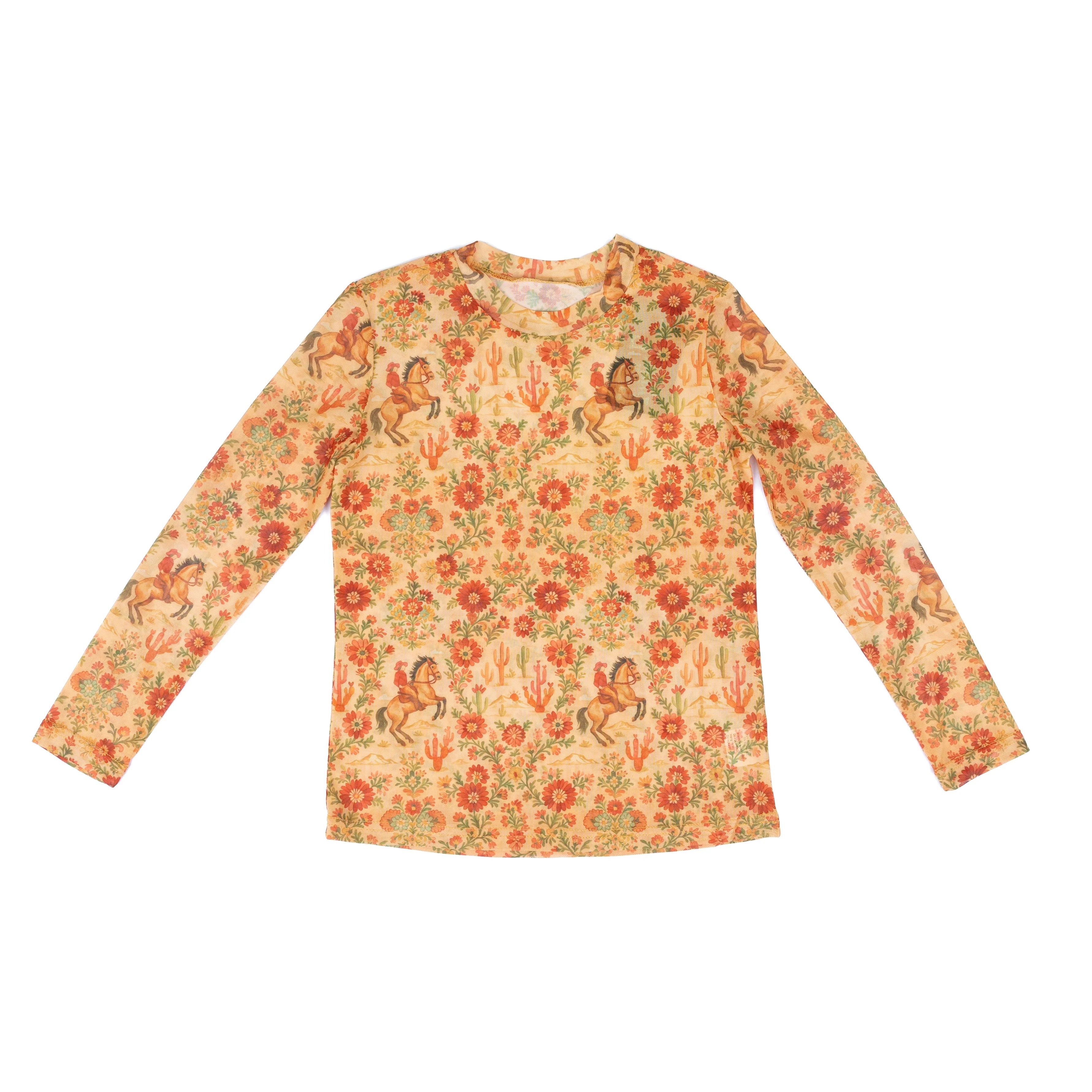 Girl's Twisted Filly Long Sleeve Cowgirl Flower Mesh Top