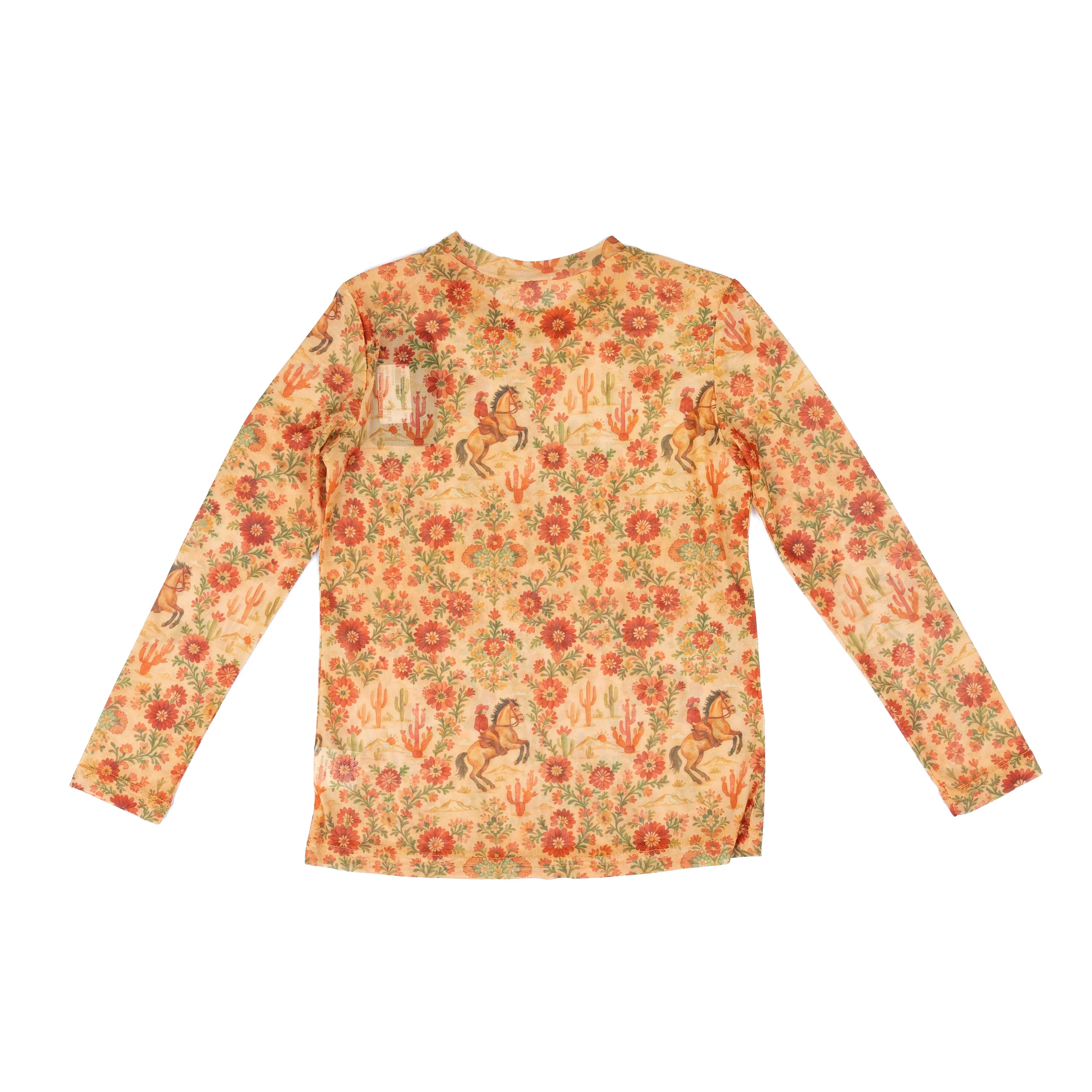 Girl's Twisted Filly Long Sleeve Cowgirl Flower Mesh Top