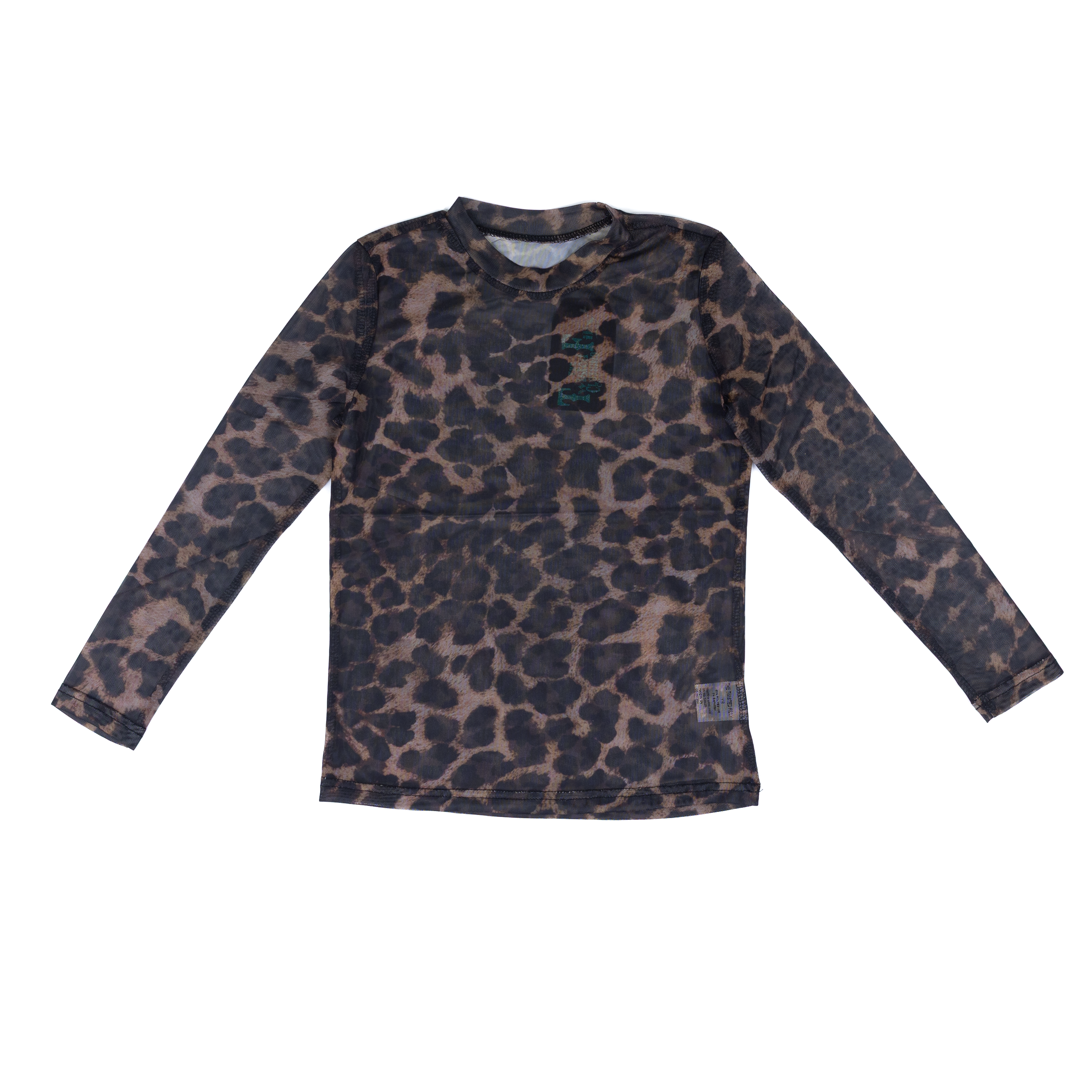 Girl's Twisted Filly Long Sleeve Dark Cheetah Print Mesh Top