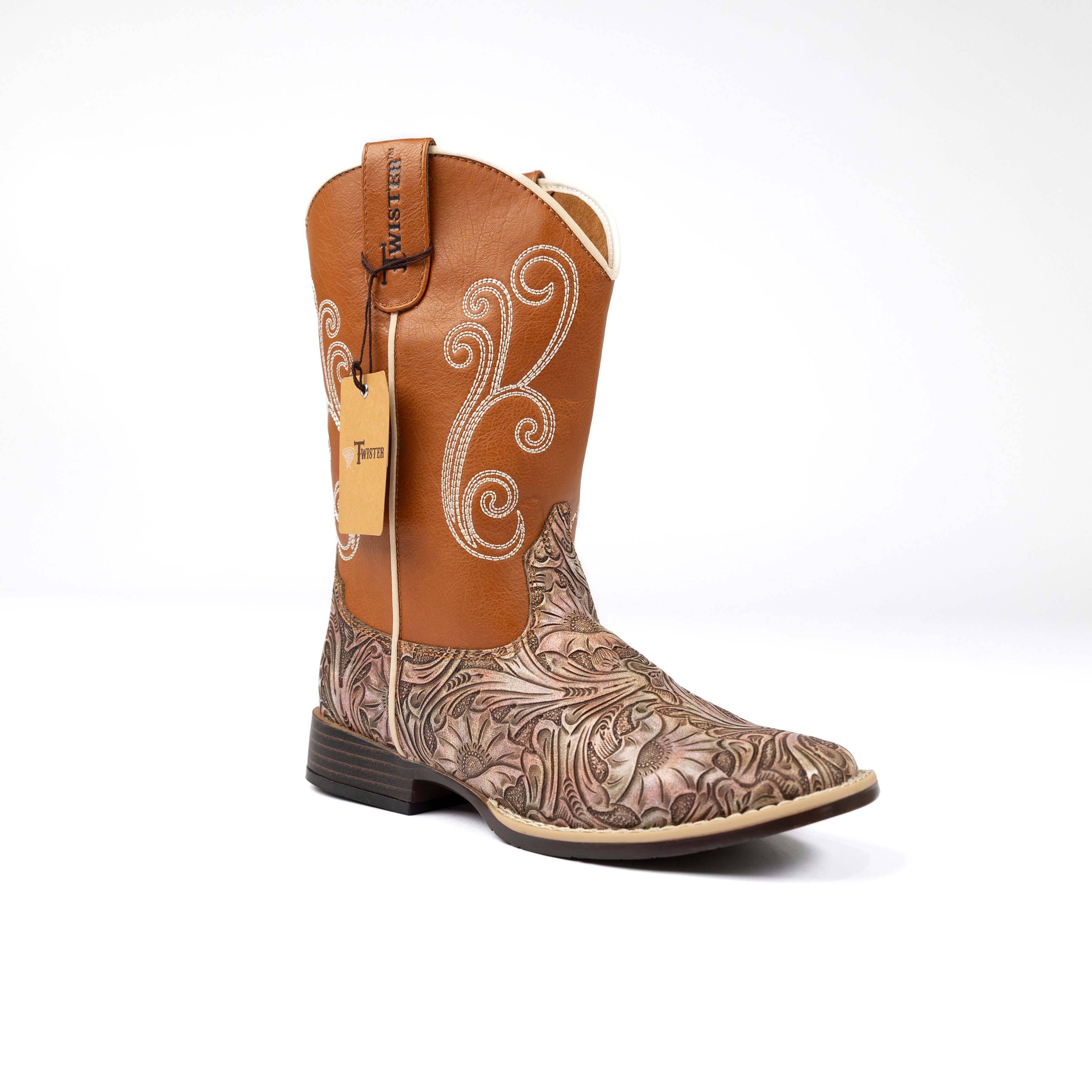 Girl's Twister Multi Colored Ivory Swirl Stitched Boots 446001697