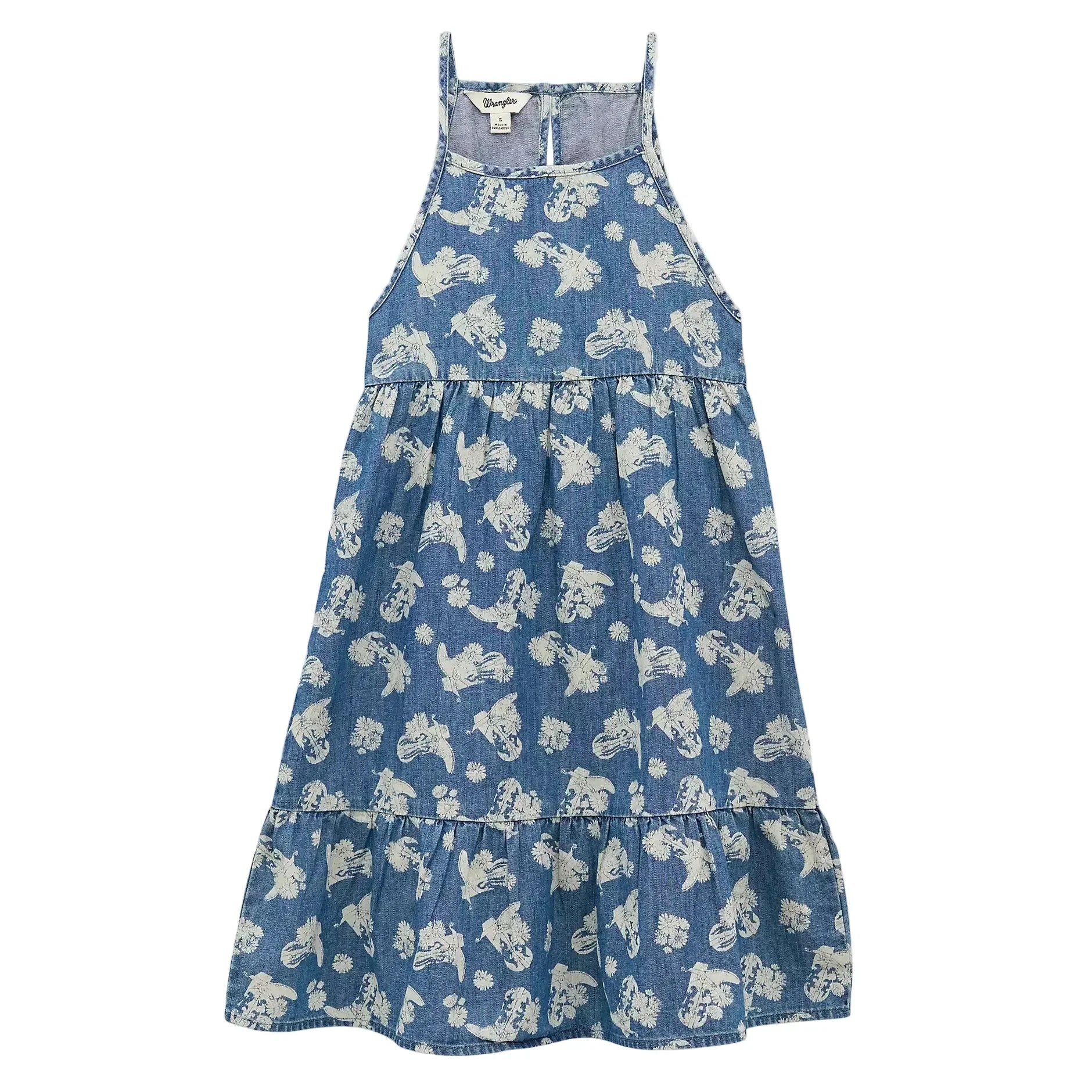 Girl's Wrangler Floral Blue Sleeveless Printed Denim Swing Dress 112379388