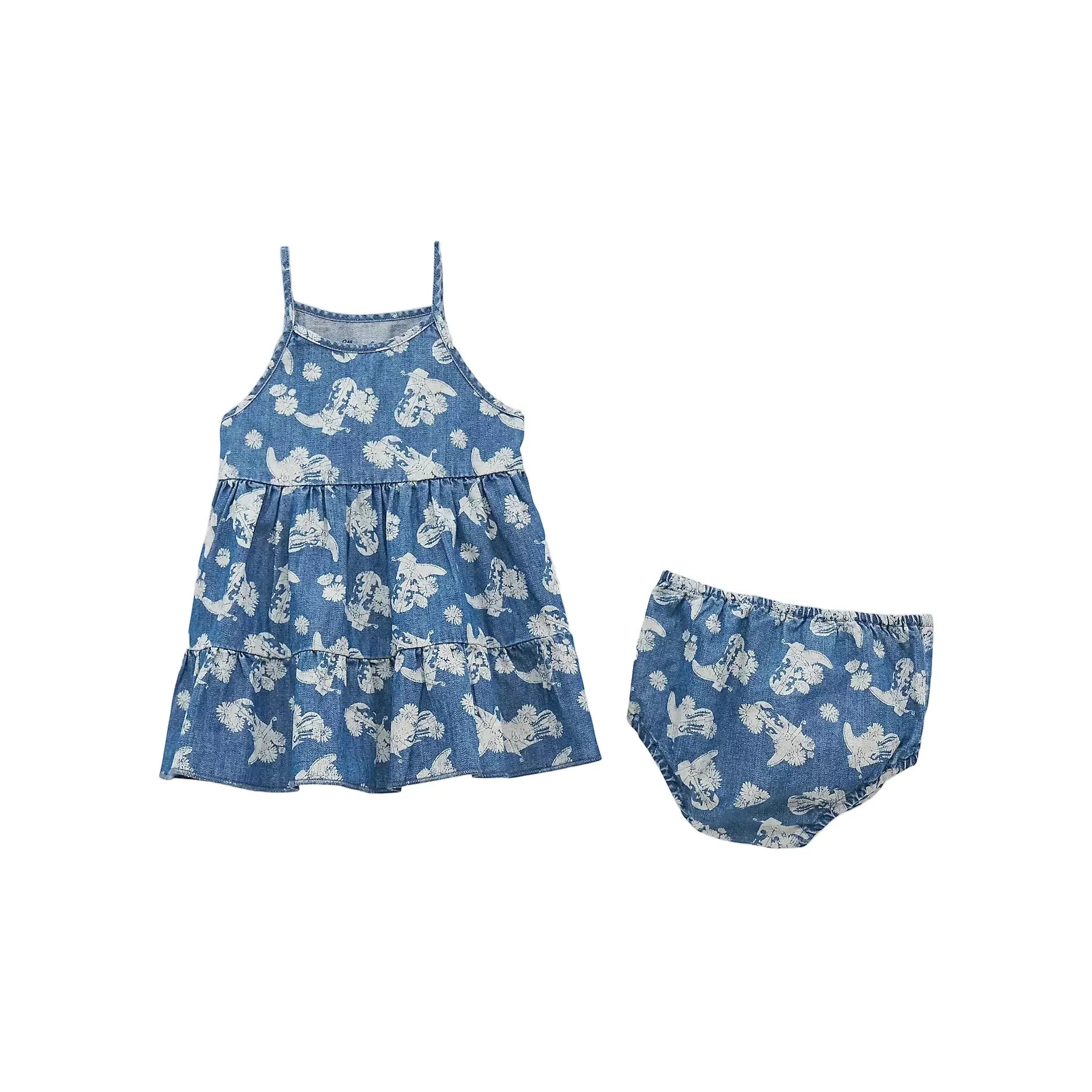 Girl's Wrangler Floral Denim Tiered Dress 112379438