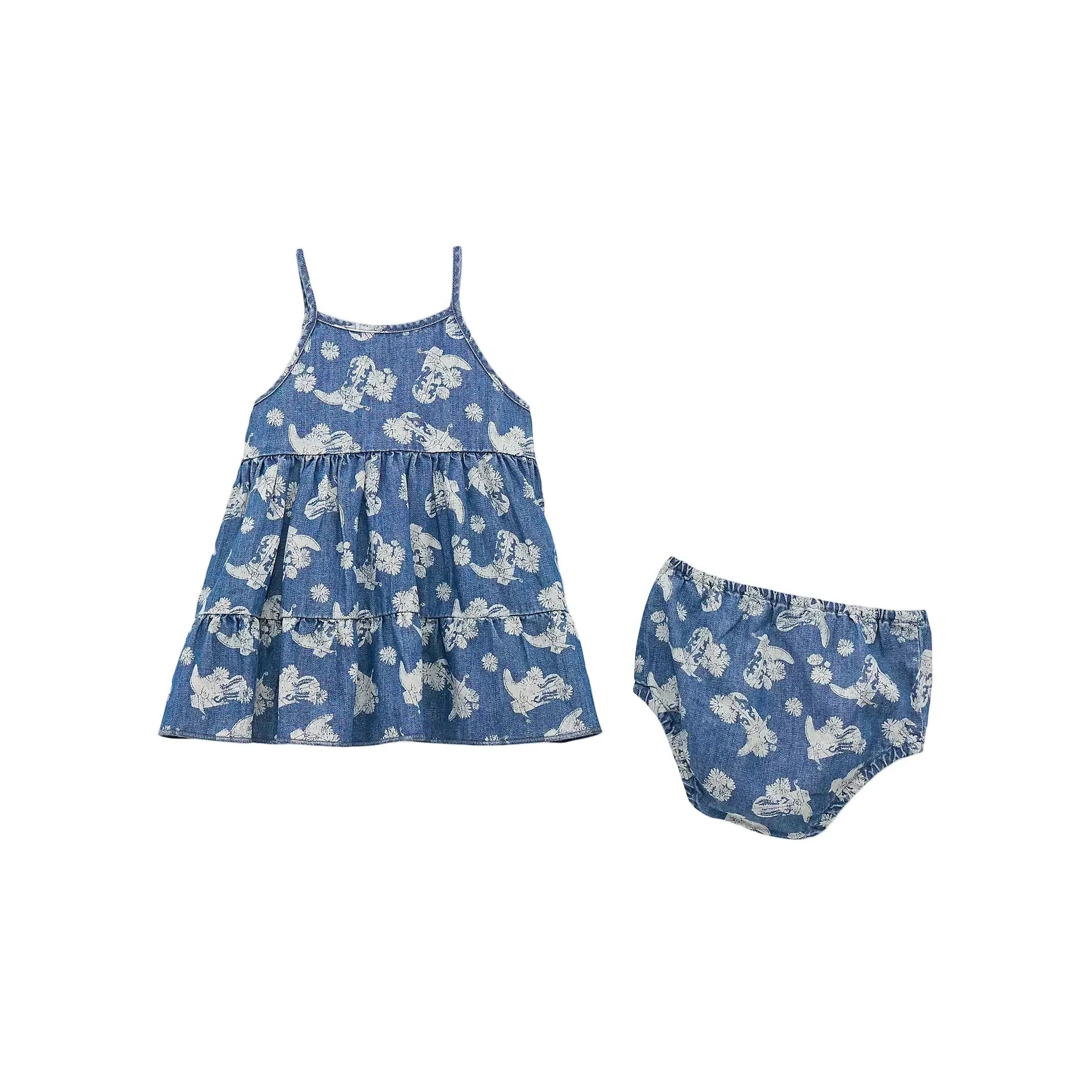 Girl's Wrangler Floral Denim Tiered Dress 112379438
