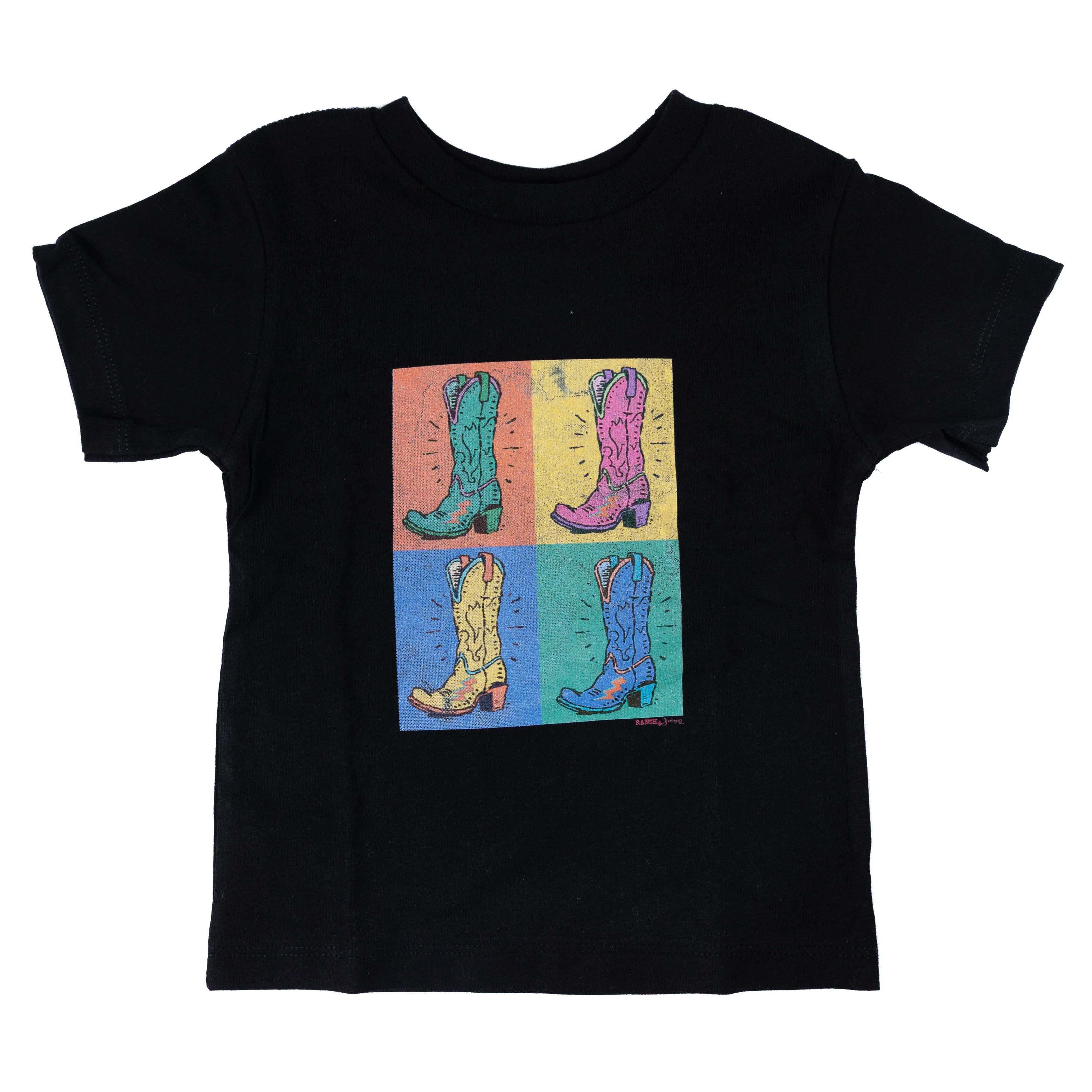 Girl's Youth Black and Multi Colored Boot Pop Art T-shirt