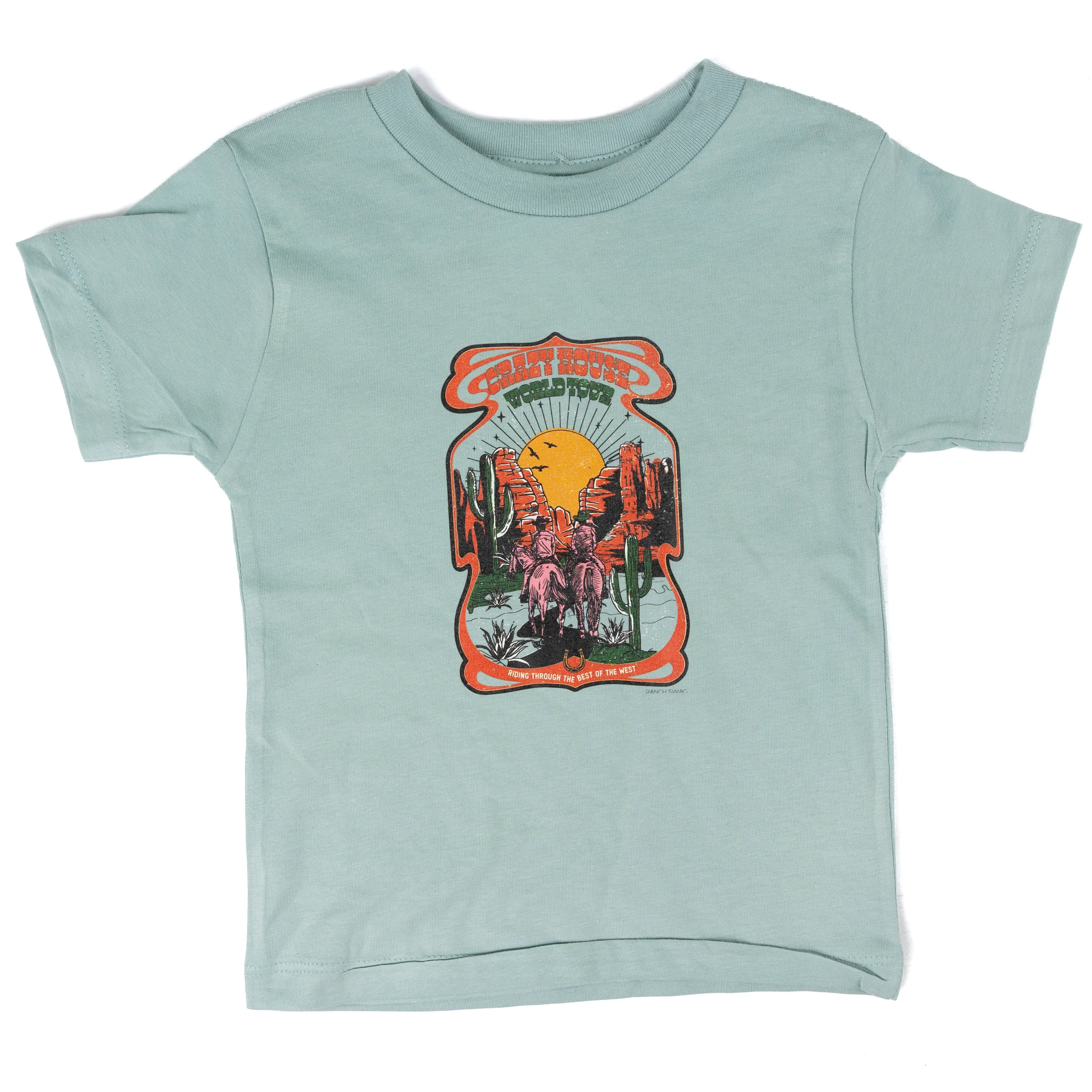Girl's Youth Dusty Blue Crazy House World Tour Graphic T-shirt