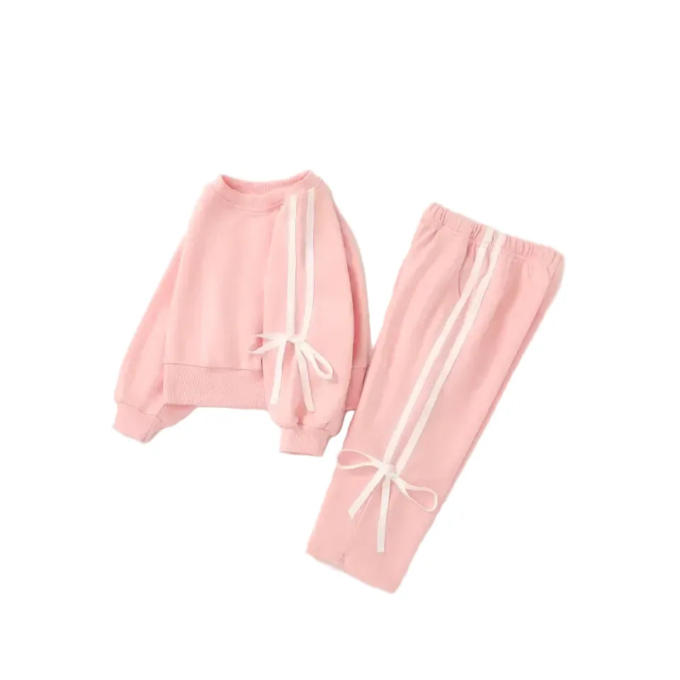 Girl's Youth Pink Jogger Bow Sweat Suit