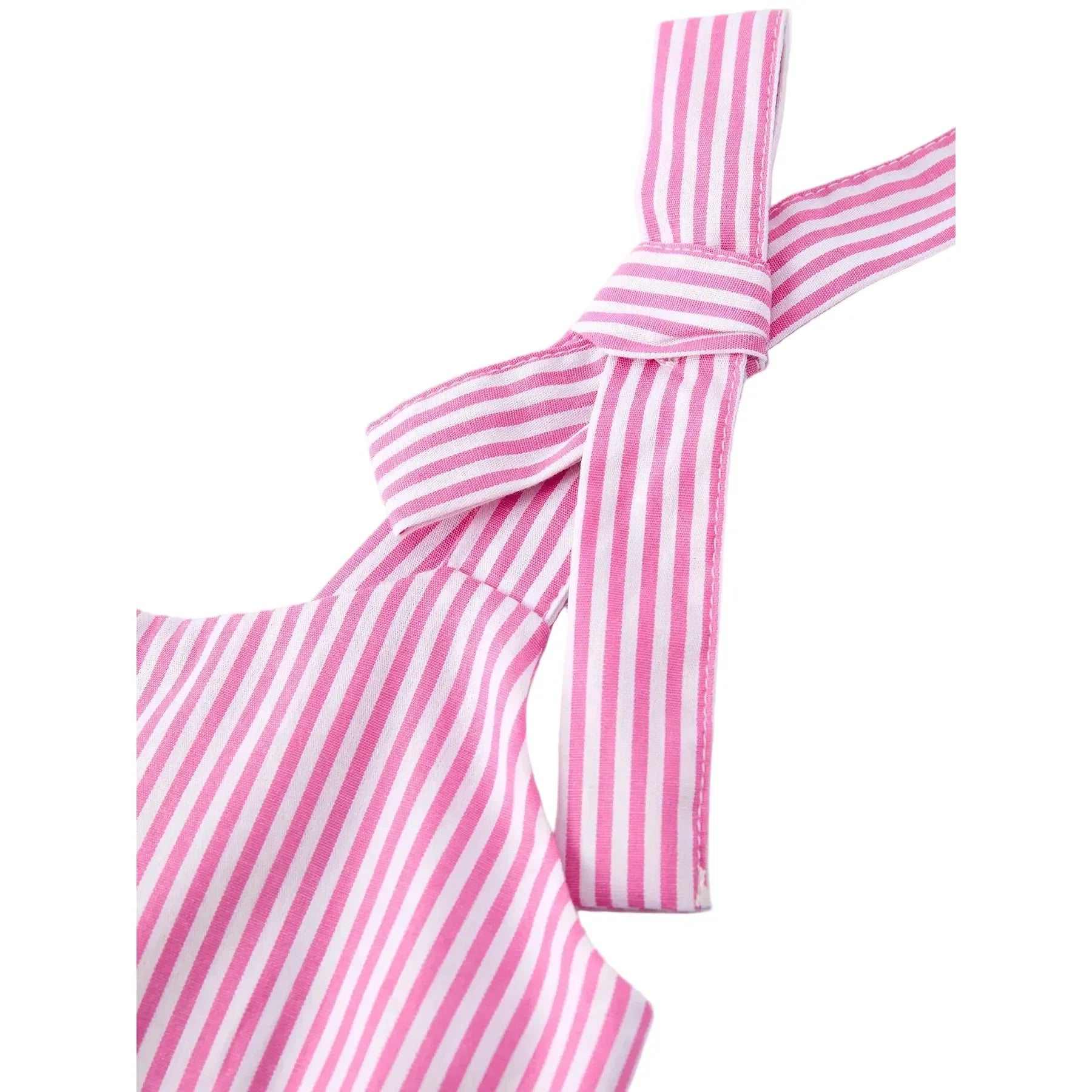 Girl's Youth Pink Striped Ruffle Bow Dress