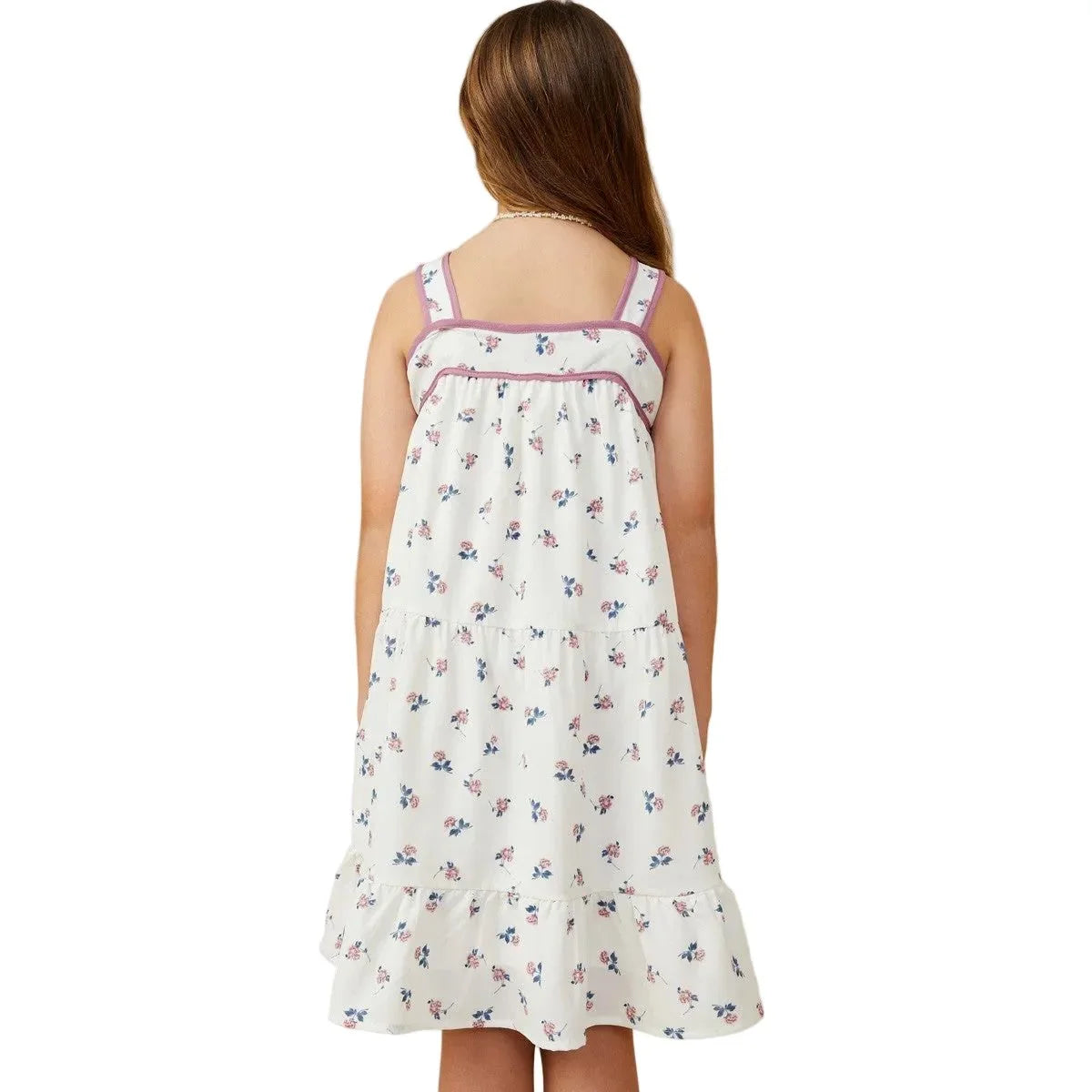 Girls Contrast Piped Ditsy Floral Tank Dress GY9270