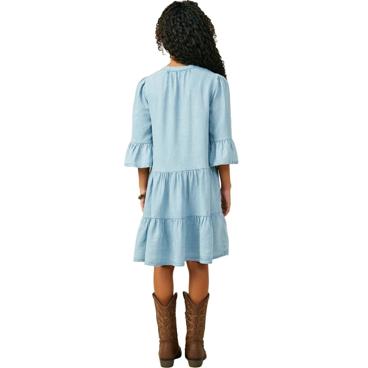 Girls Hayden Washed Button Detail Ruffle Sleeve Tencel GY9054