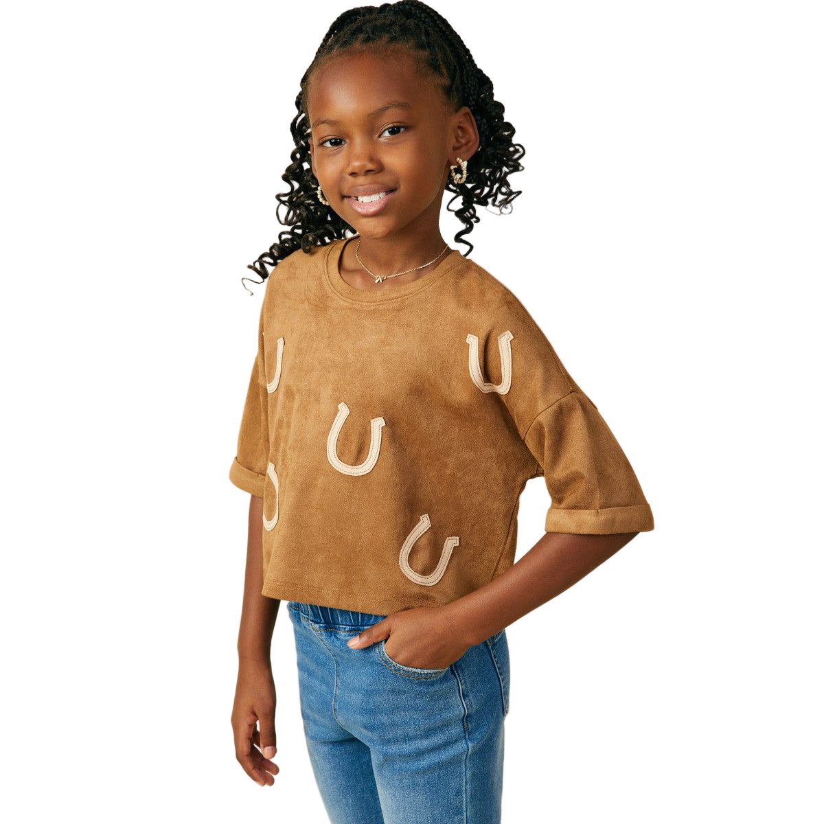 Girls Horseshoe Patched Drop Shoulder Suede GY9906