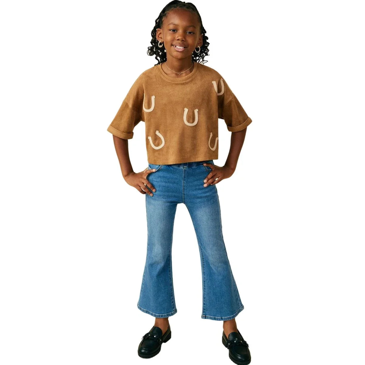 Girls Horseshoe Patched Drop Shoulder Suede GY9906