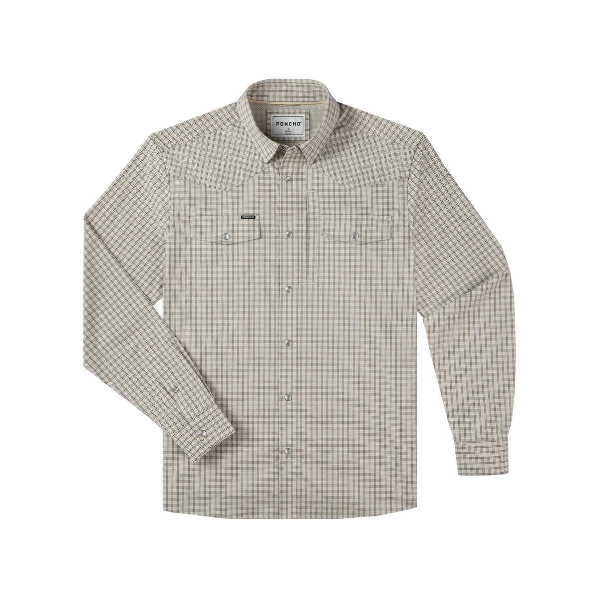 Poncho Men's Long Sleeve Tan and Brown The Guthrie Plaid Snap Shirt