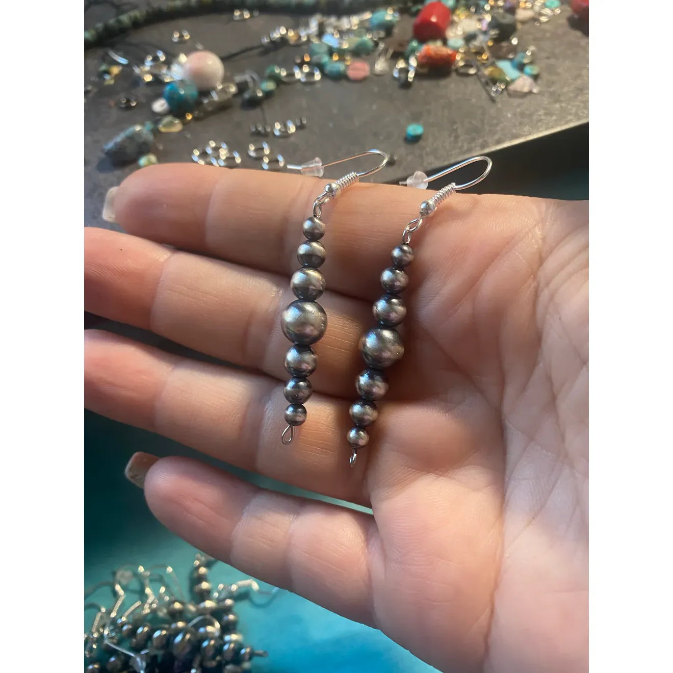 Bijoux Fab All Sterling Silver Pearls Earrings Dangle EAR-DAN-033-NAV