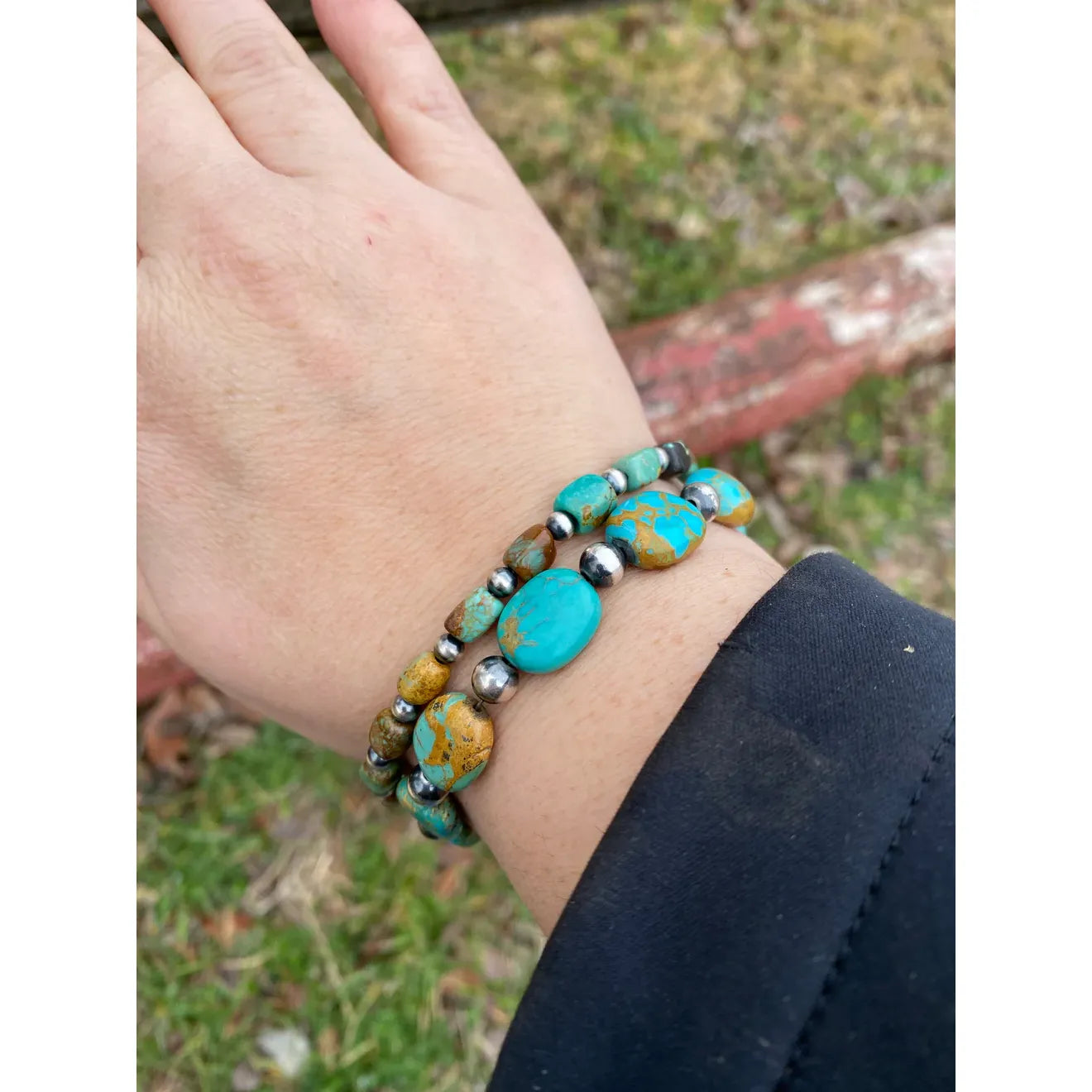 Bijoux Fab Polish Turquoise and Sterling Silver Pearls Bracelet BRA-NAV-136-4MM