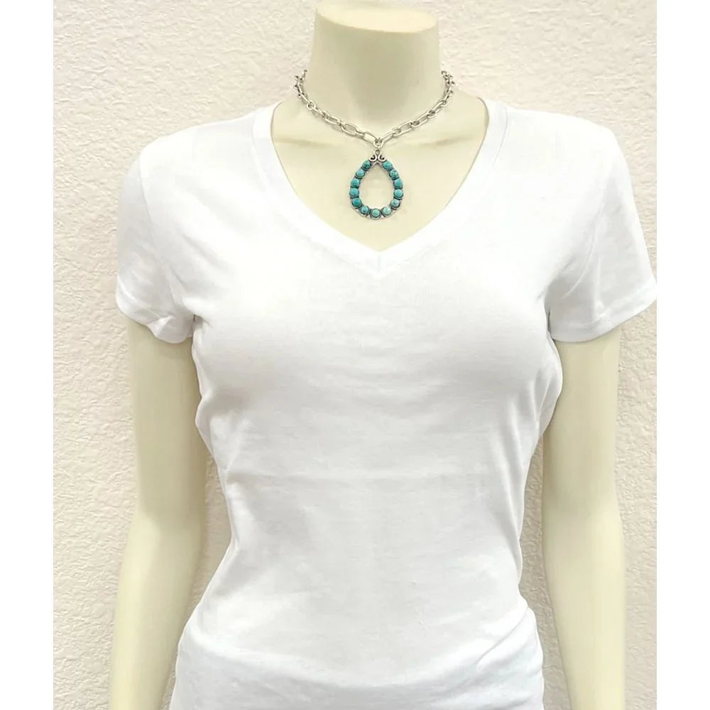 Isac 15" Long Large Chain Necklace Navajo Turquoise Pendant 735507