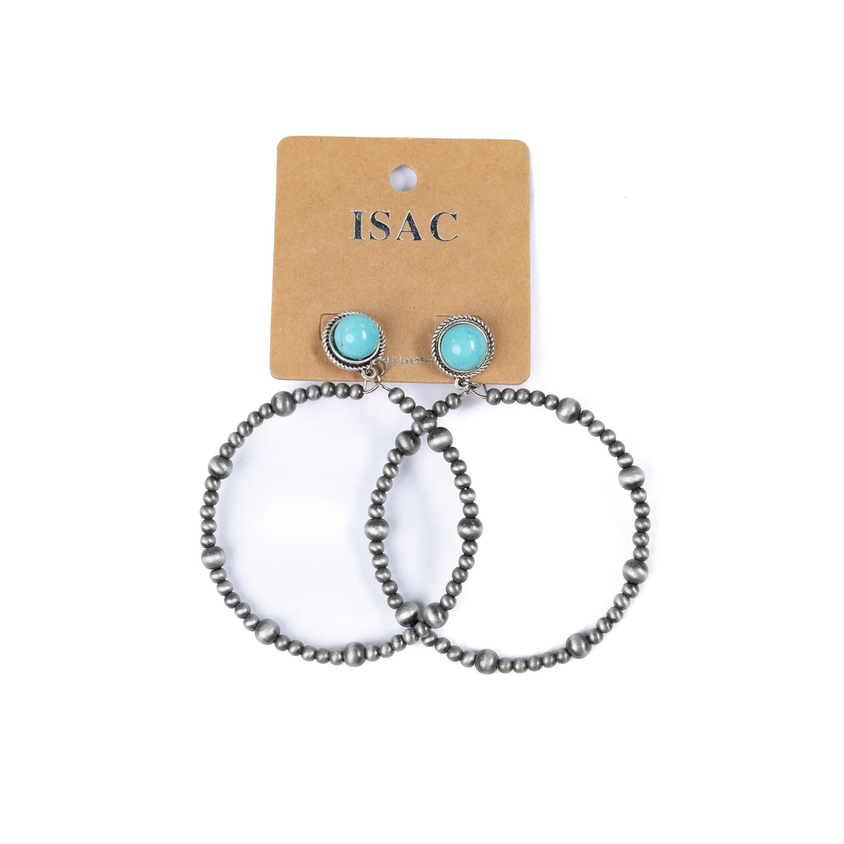 Isac 3.2" Tiny Navajo Pearl Turquoise Hoop Earrings 723550