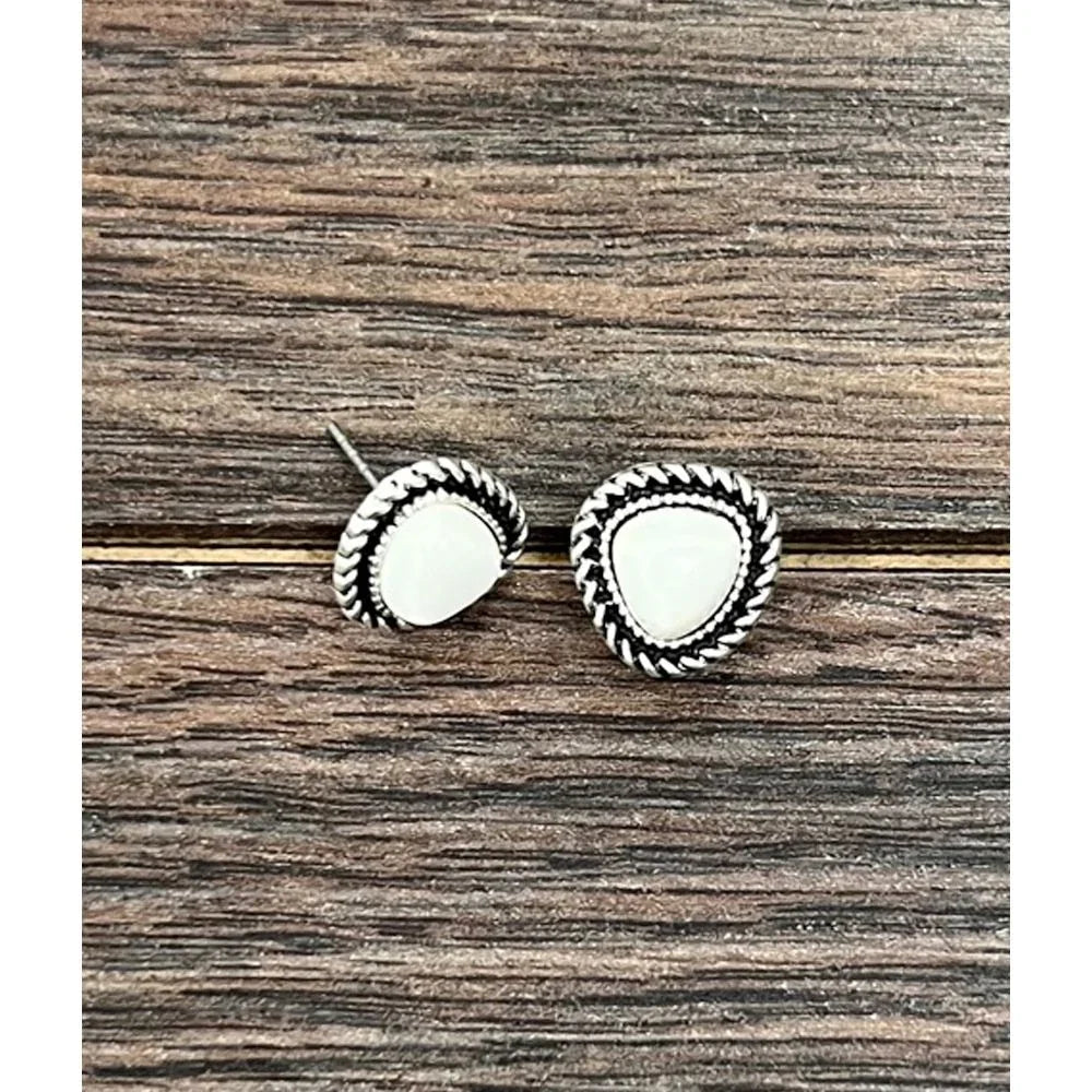 Isac 7mm Irregular White Turquoise Stud Earrings 723866-1