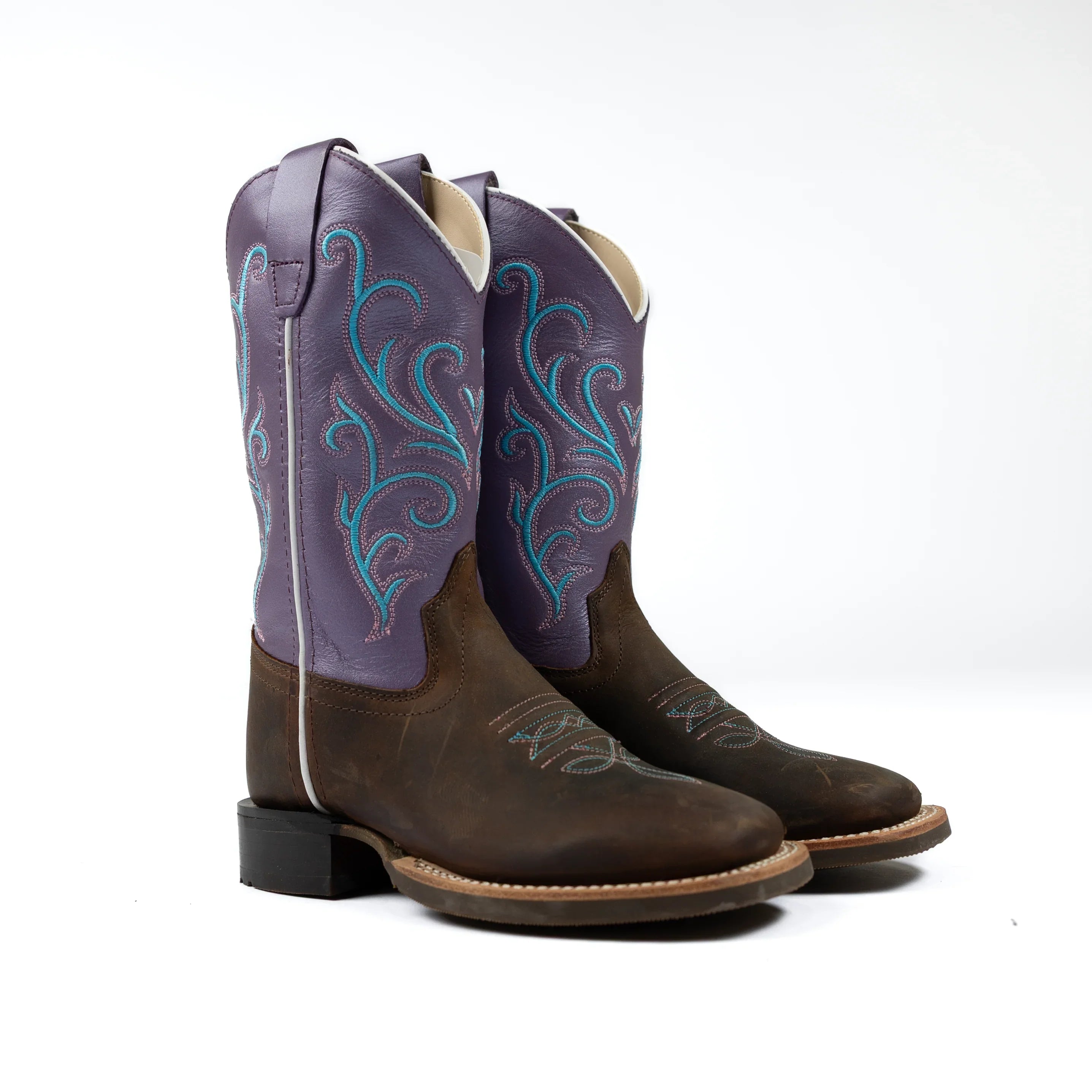 Kid's Old West Brown Cowhide Boots with Fancy Stitch BSC1907