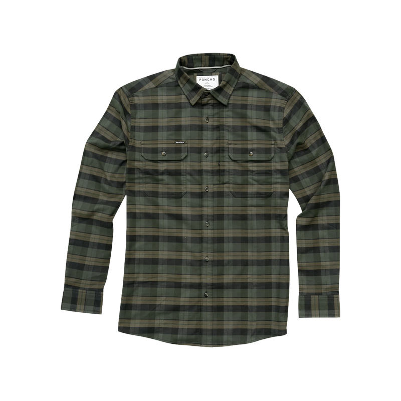 Men's Poncho "The Kodiak" The Green Plaid Long Sleeve Shirt